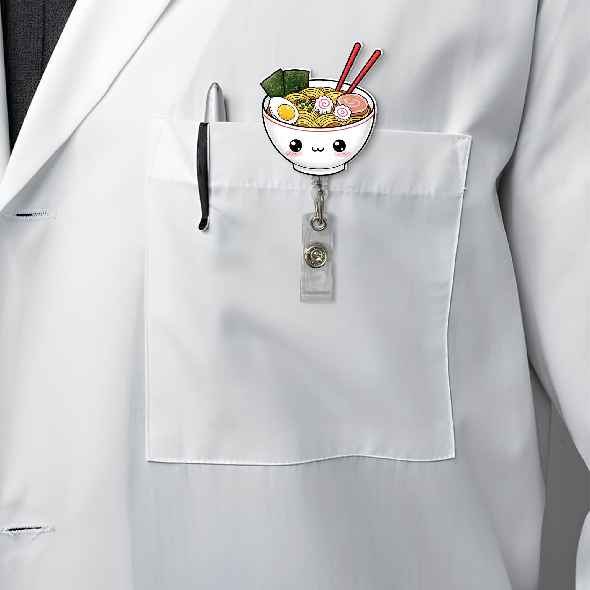Cute Ramen Badge Reel – Kawaii Noodle Bowl Retractable ID Holder, Foodie Badge Clip, Funny Gift for Nurses & Office Workers