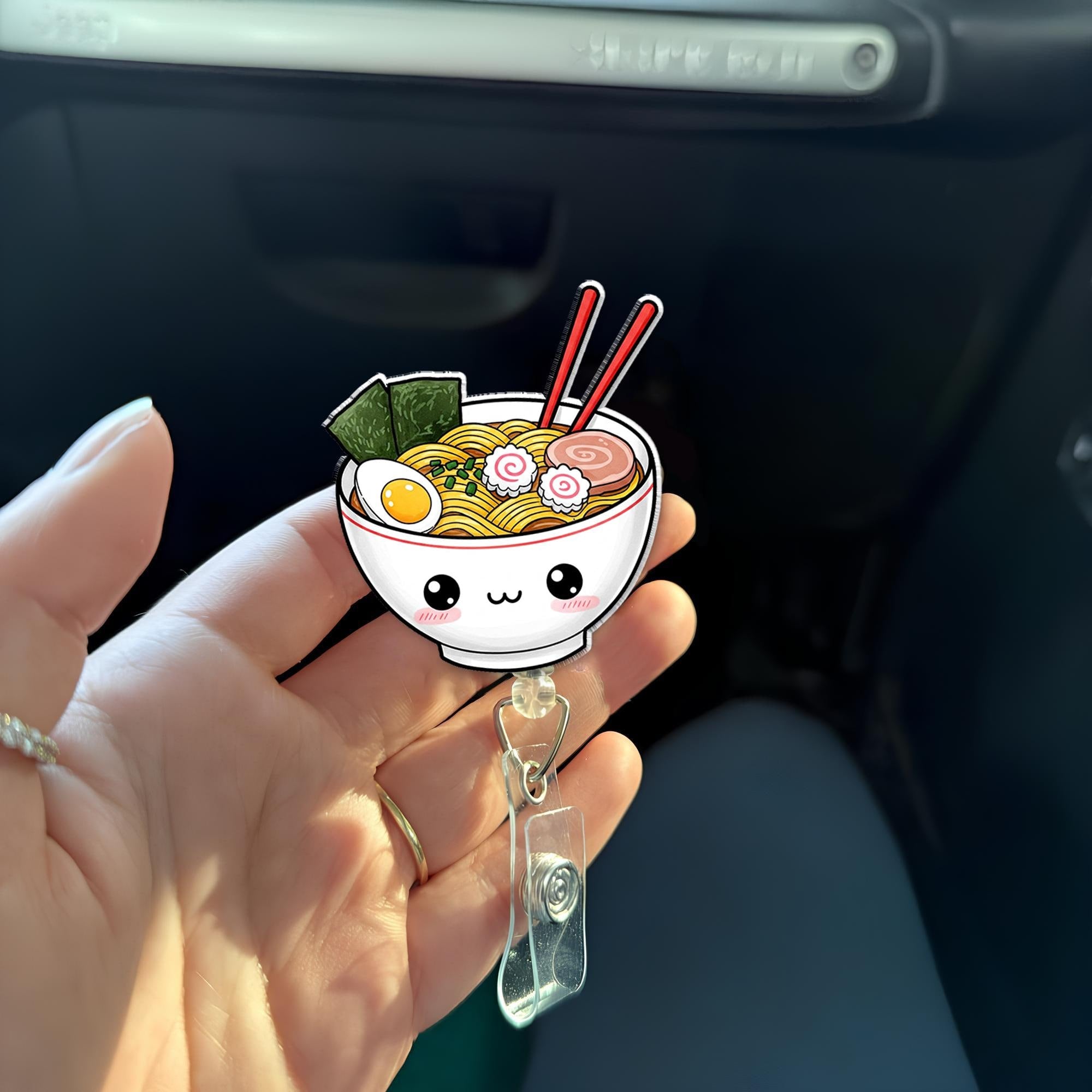Cute Ramen Badge Reel – Kawaii Noodle Bowl Retractable ID Holder, Foodie Badge Clip, Funny Gift for Nurses & Office Workers