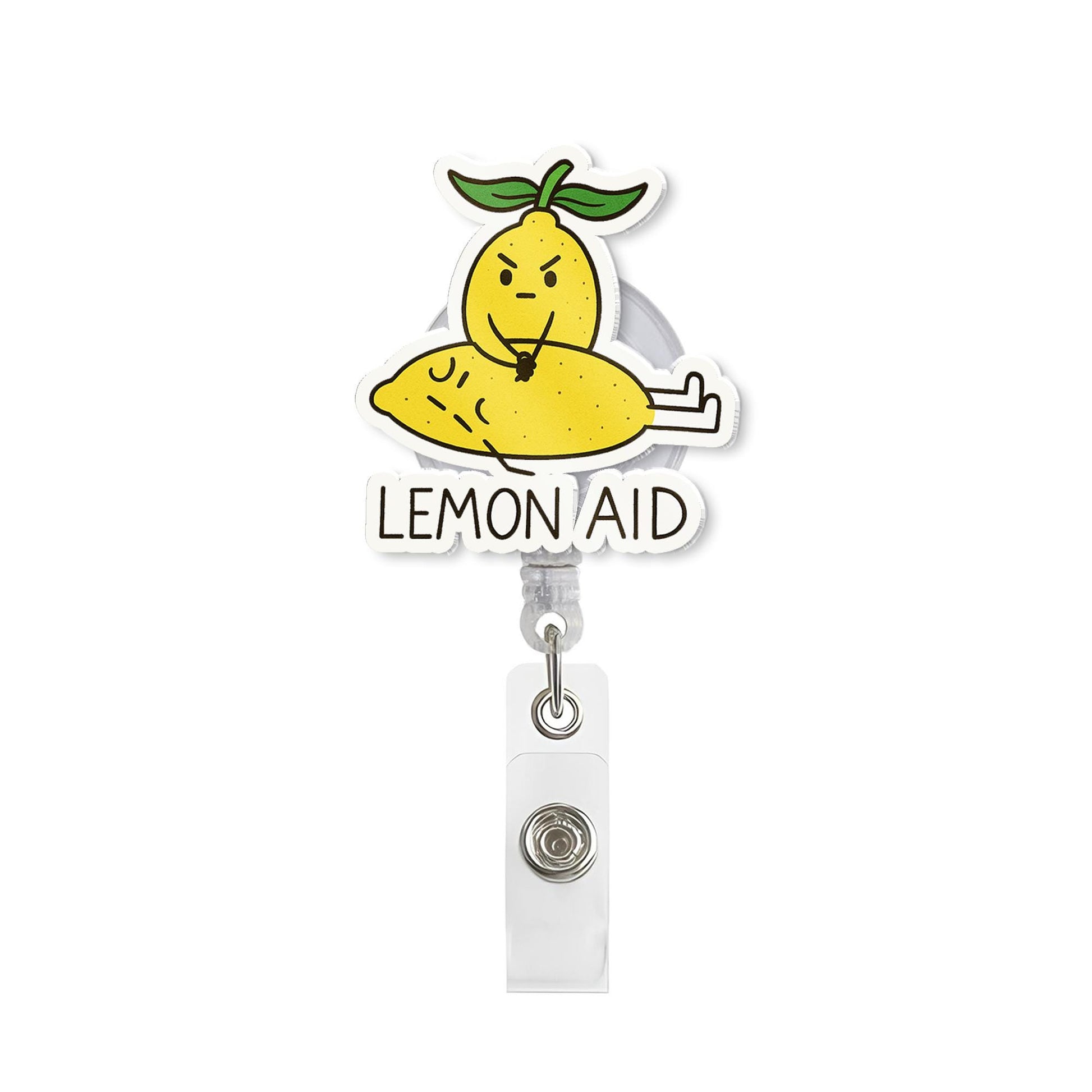 Lemon Aid Badge Reel – Cute Lemon Pun Retractable ID Holder, Funny Nurse Badge Clip, Kawaii Citrus Badge for Healthcare Workers