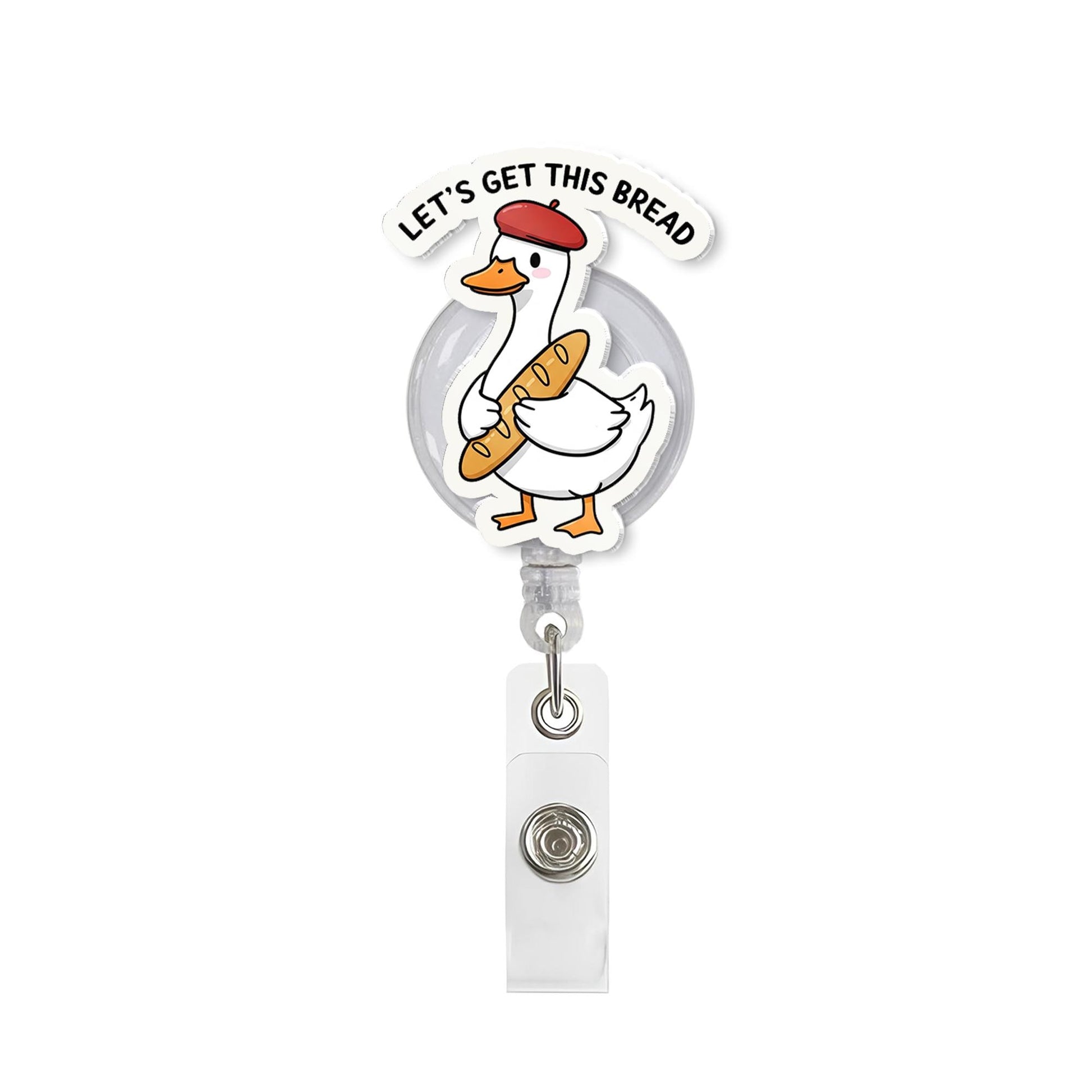 Funny Goose Bread Badge Reel – “Let’s Get This Bread” Kawaii Goose ID Holder – Cute Work Accessory for Nurses, Teachers, and Staff