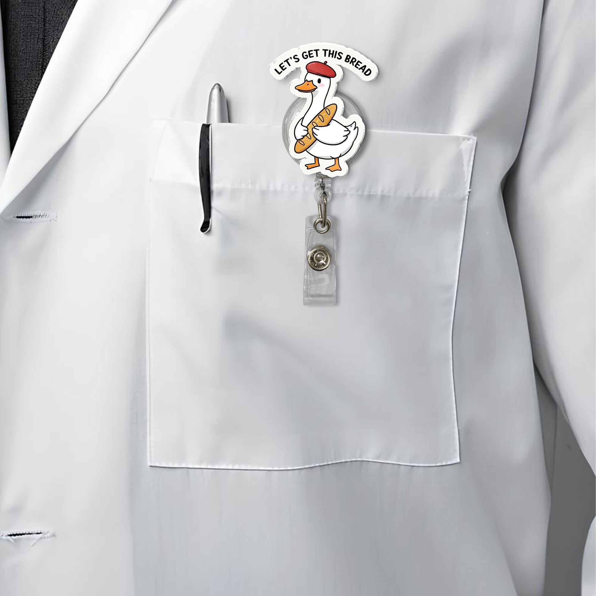 Funny Goose Bread Badge Reel – “Let’s Get This Bread” Kawaii Goose ID Holder – Cute Work Accessory for Nurses, Teachers, and Staff