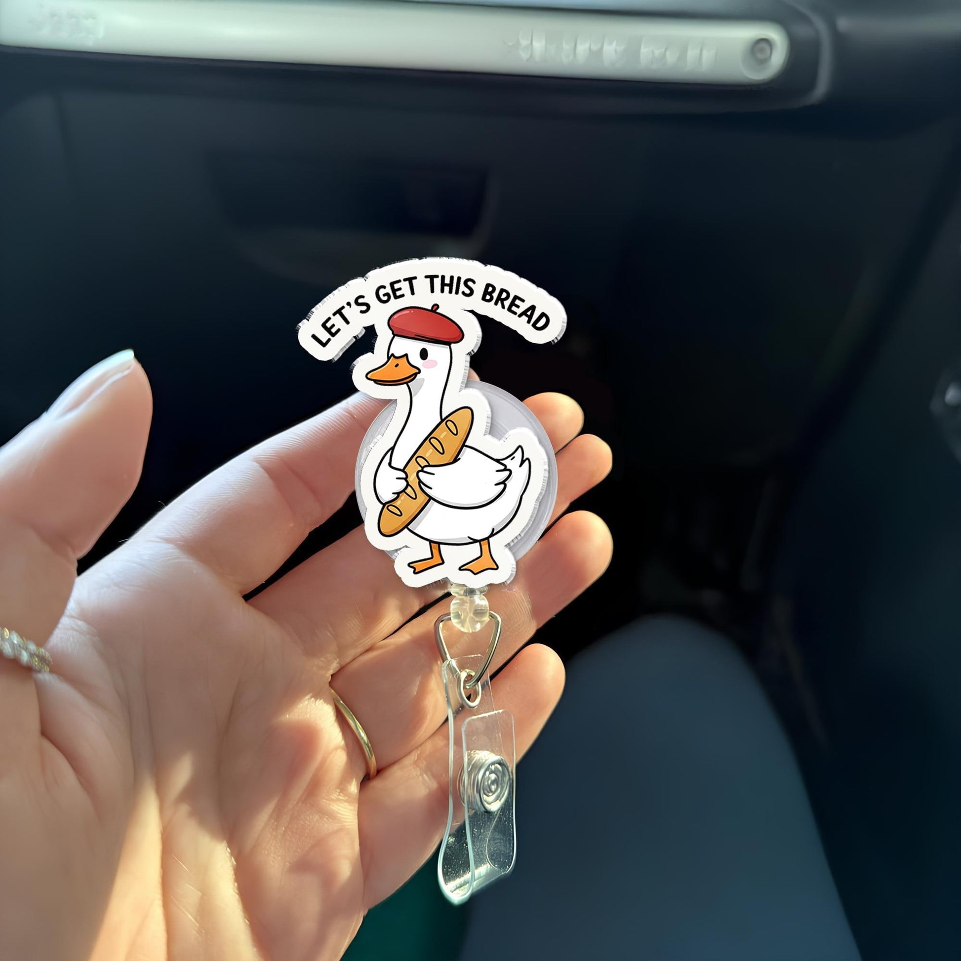 Funny Goose Bread Badge Reel – “Let’s Get This Bread” Kawaii Goose ID Holder – Cute Work Accessory for Nurses, Teachers, and Staff