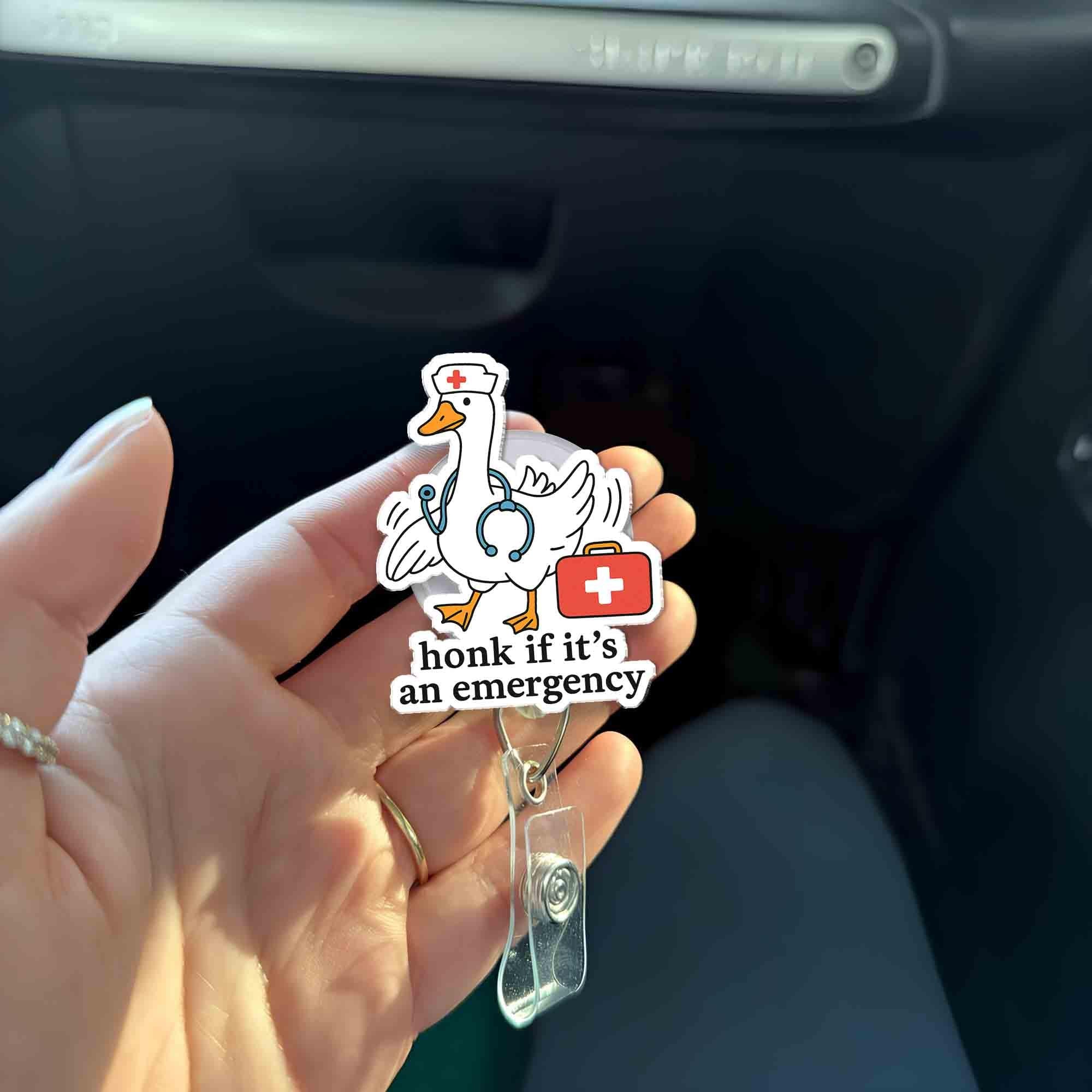 Funny Goose Nurse Badge Reel | Honk If It's An Emergency Retractable ID Holder | Cute Gift for RN, Doctor, EMT, Healthcare Worker