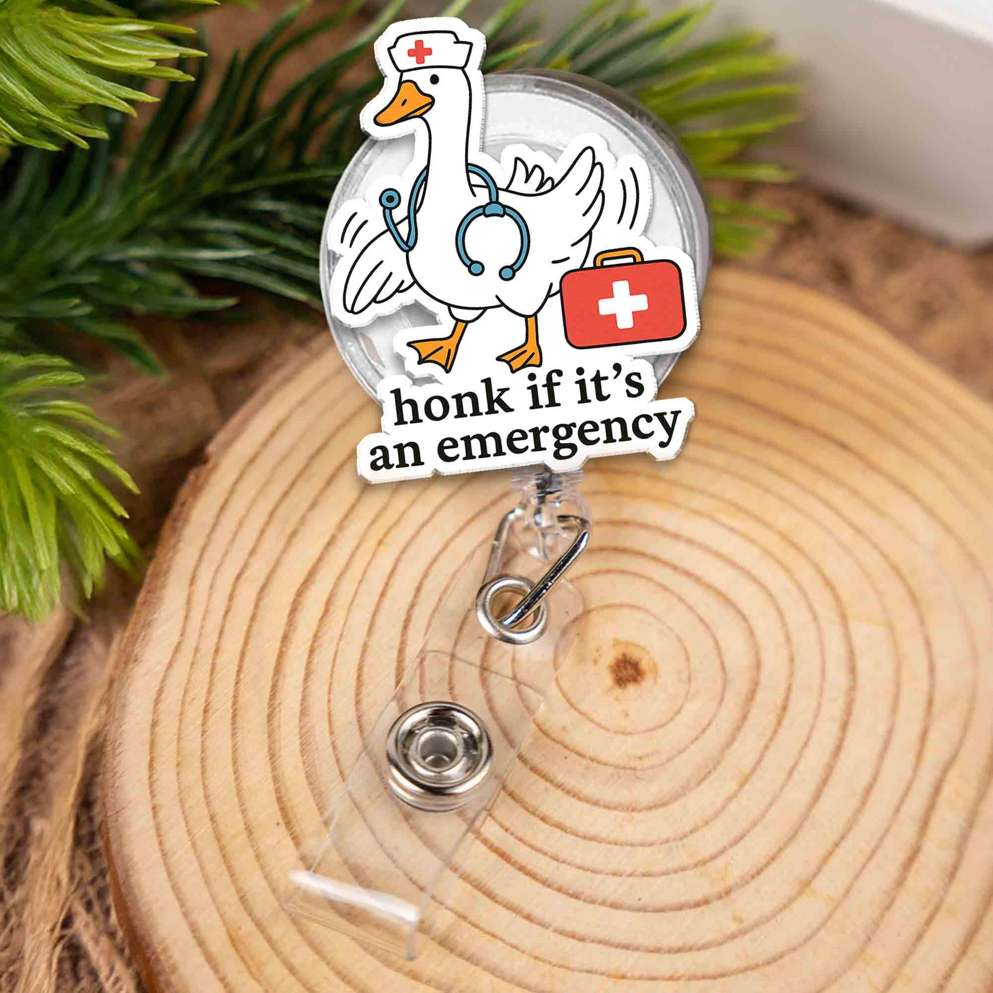 Funny Goose Nurse Badge Reel | Honk If It's An Emergency Retractable ID Holder | Cute Gift for RN, Doctor, EMT, Healthcare Worker