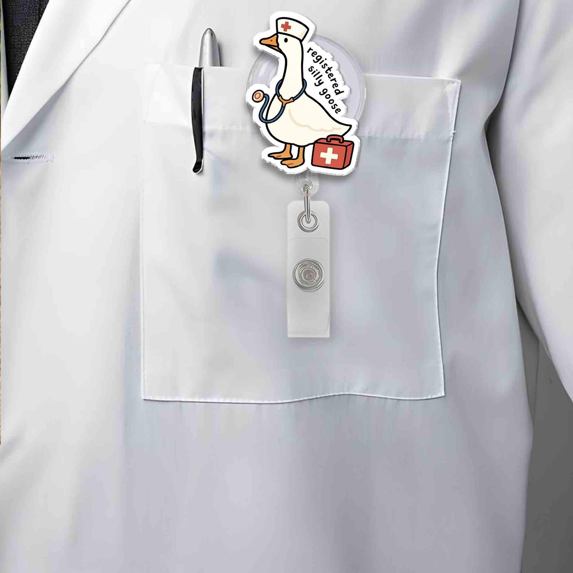 Registered Silly Goose Nurse Badge Reel | Funny RN ID Holder | Cute Retractable Medical Clip | Healthcare Worker Gift | Goose Lanyard Tag