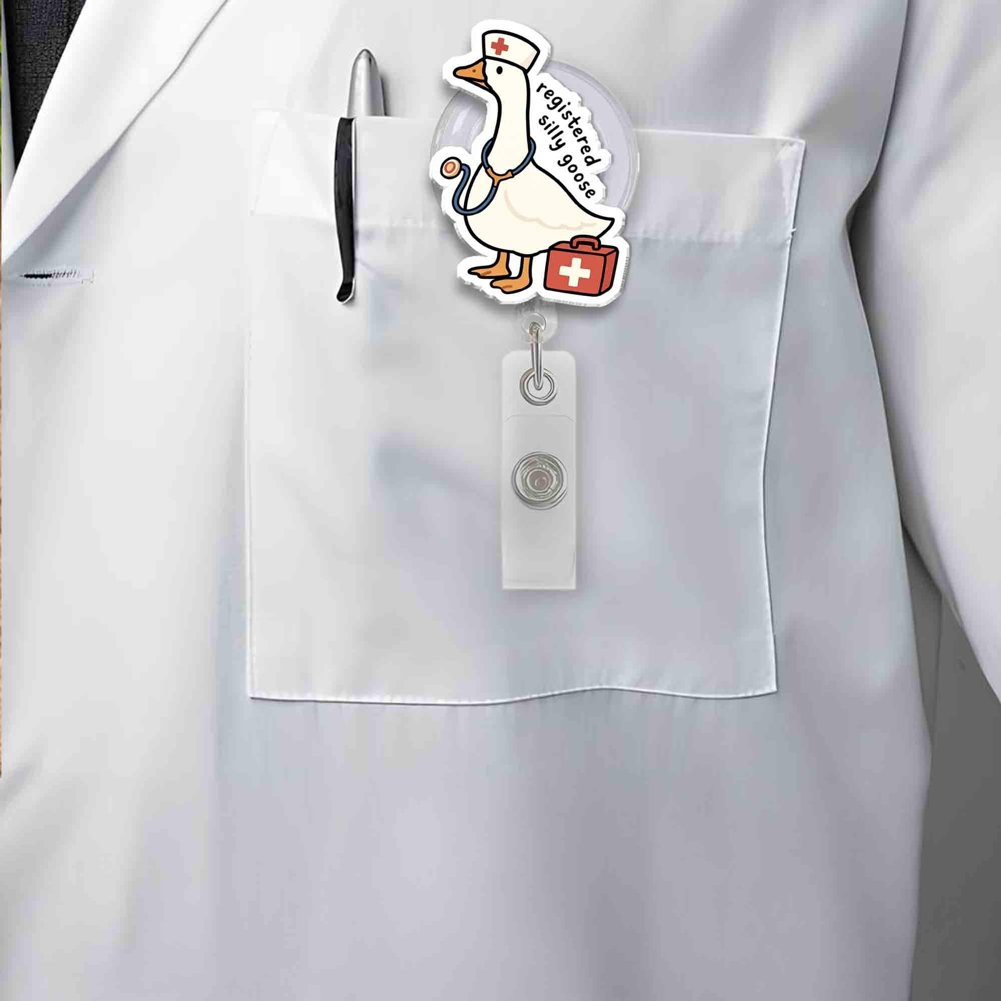 Registered Silly Goose Nurse Badge Reel | Funny RN ID Holder | Cute Retractable Medical Clip | Healthcare Worker Gift | Goose Lanyard Tag