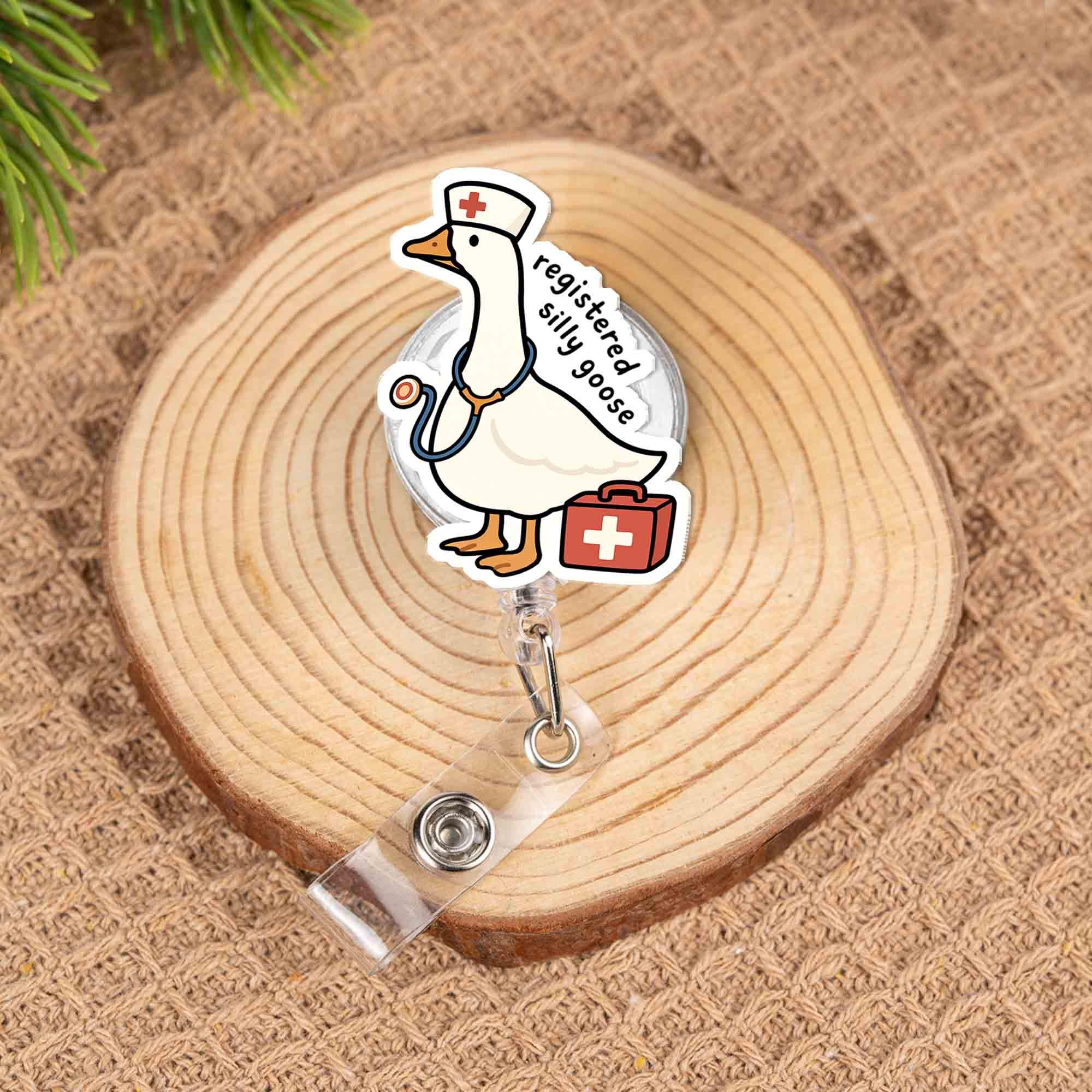 Registered Silly Goose Nurse Badge Reel | Funny RN ID Holder | Cute Retractable Medical Clip | Healthcare Worker Gift | Goose Lanyard Tag