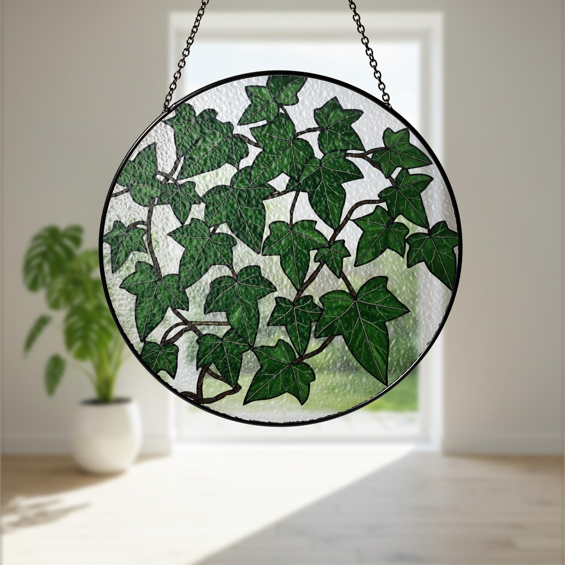 Ivy Leaves Glass Suncatcher, Green Leaf Window Panel, Nature Glass Decor, Botanical Home Art, Garden Lover Gift, Plant Mom Gift, Plant Lady