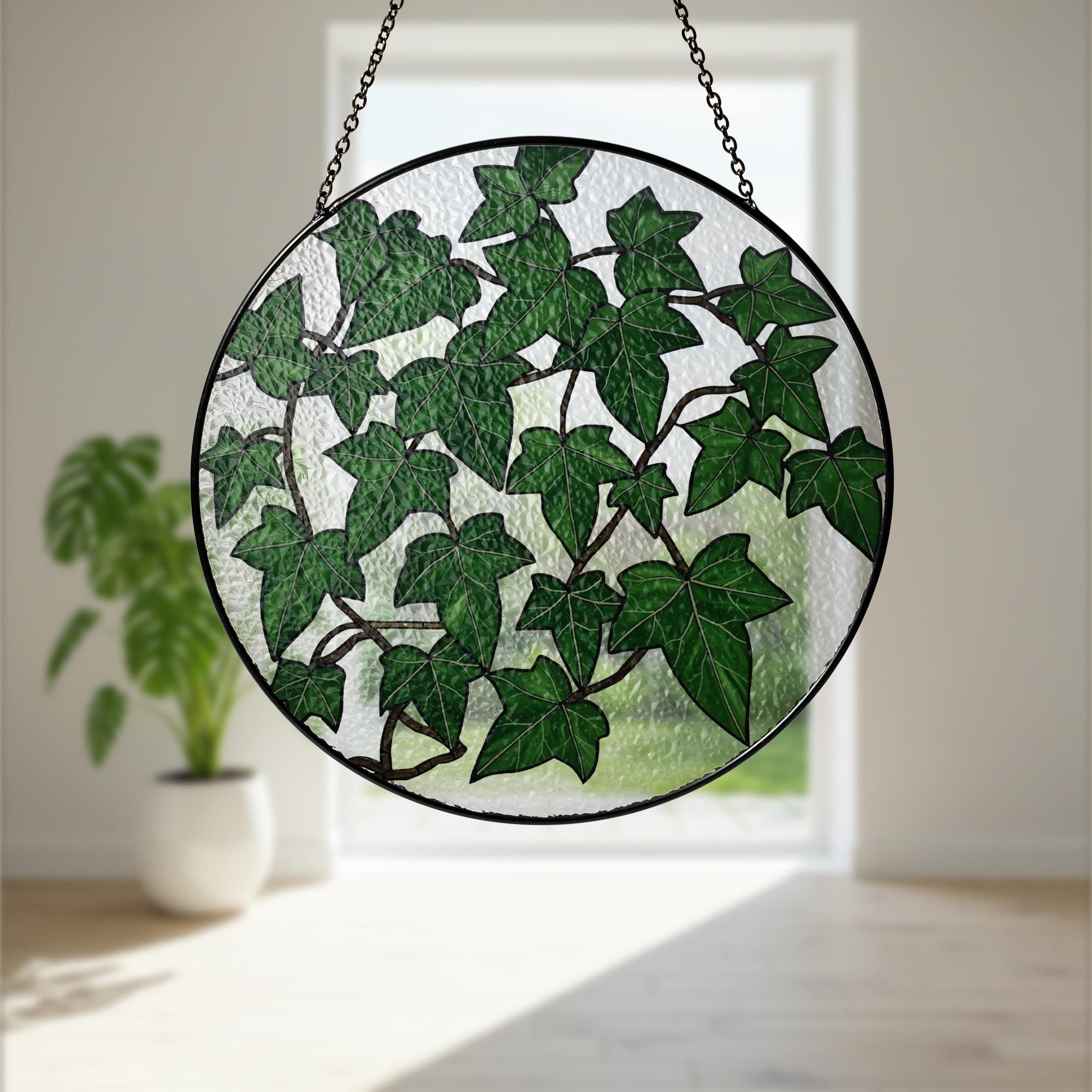Ivy Leaves Glass Suncatcher, Green Leaf Window Panel, Nature Glass Decor, Botanical Home Art, Garden Lover Gift, Plant Mom Gift, Plant Lady