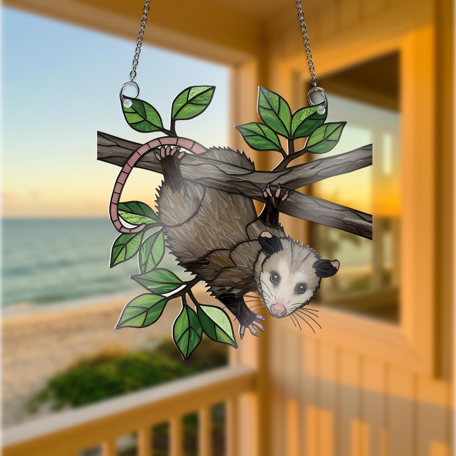 Upside Down Possum ACRYLIC  Window Hanging, Funny Possum Decor, Opossum on Tree Branch Decor, Cute Woodland Animal Gift, Possum Lover Gift