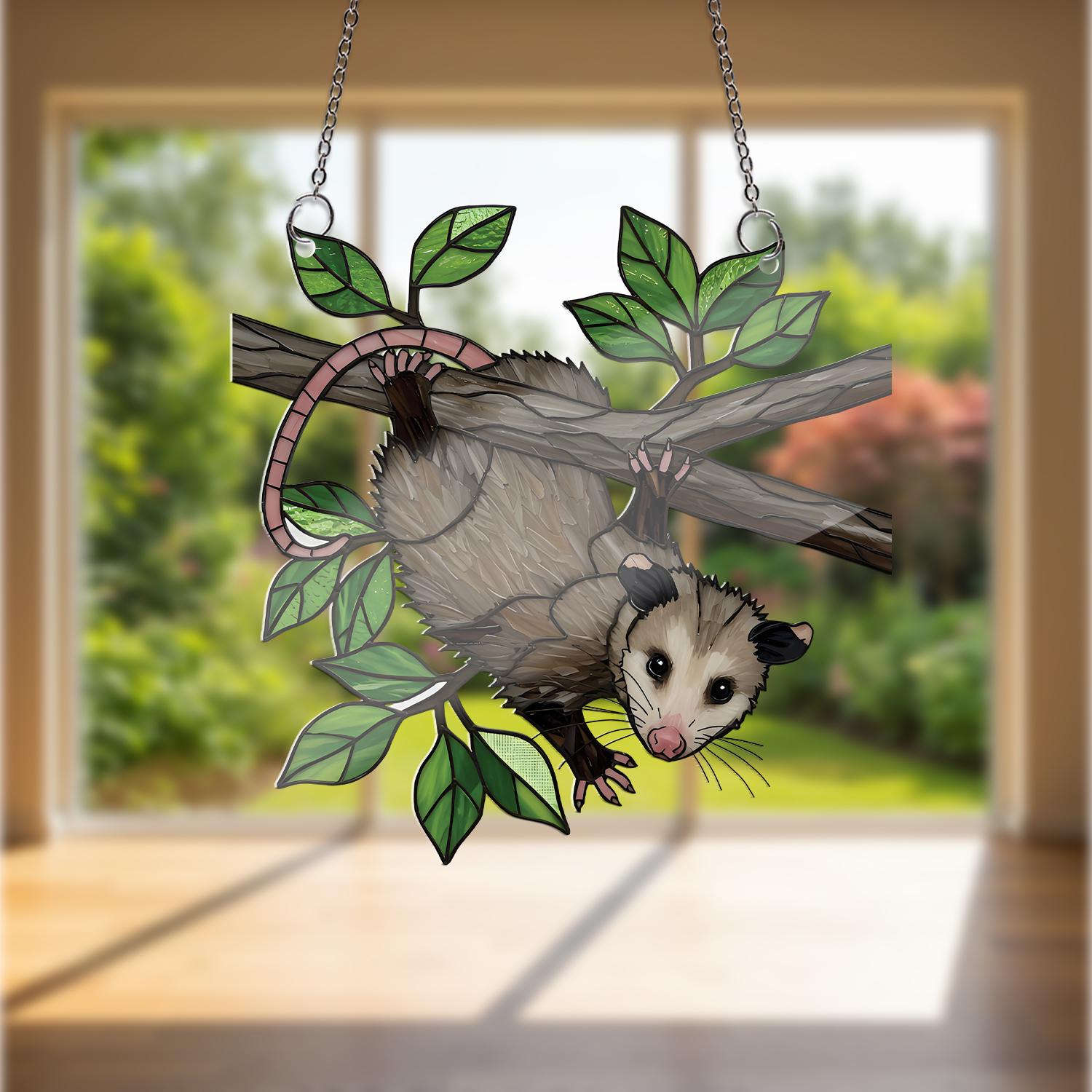 Upside Down Possum ACRYLIC  Window Hanging, Funny Possum Decor, Opossum on Tree Branch Decor, Cute Woodland Animal Gift, Possum Lover Gift