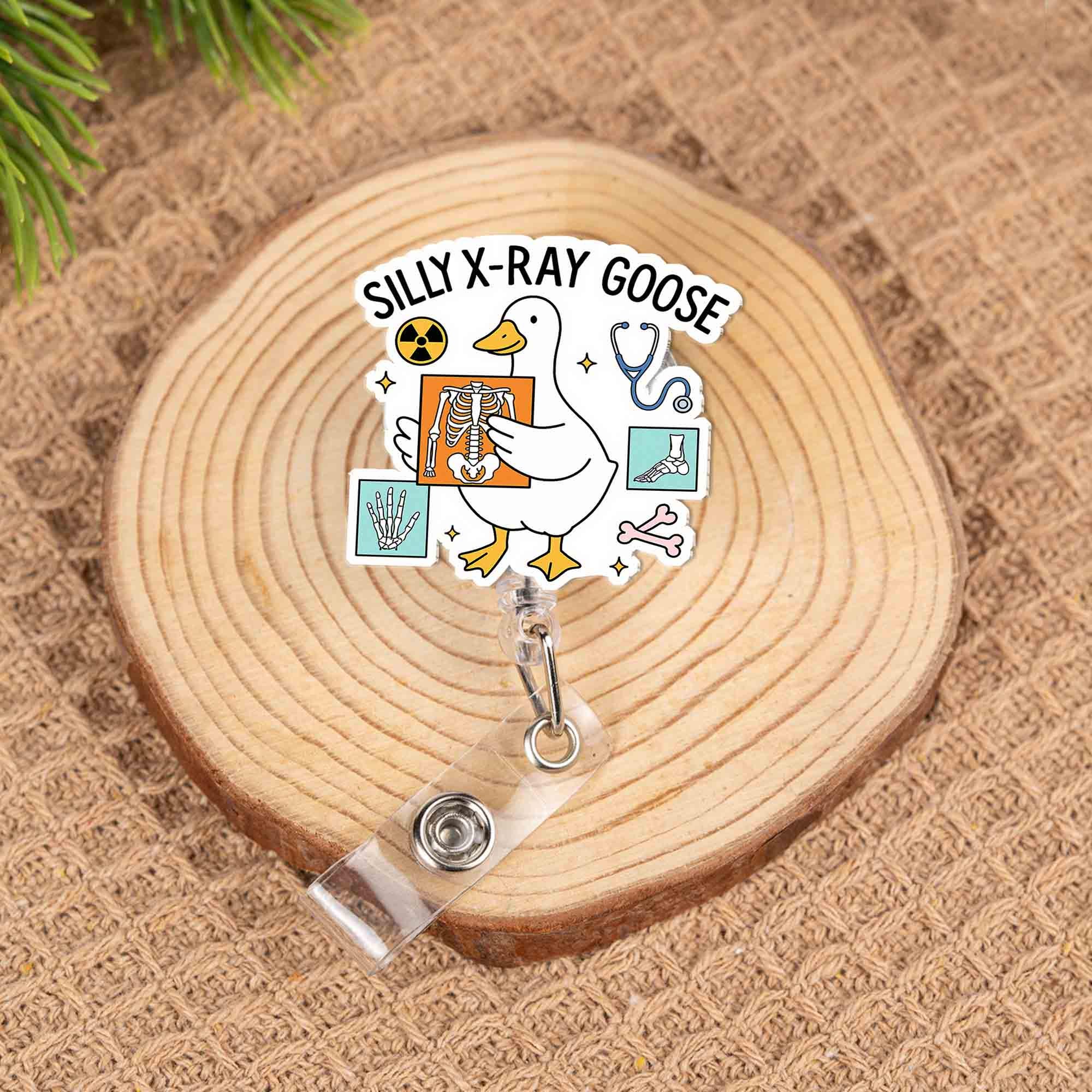 Silly X-ray Goose Badge Reel, Funny Radiology Gift for Rad Tech, Cute Retractable ID Holder for Nurse, Doctor, Vet, Medical Student