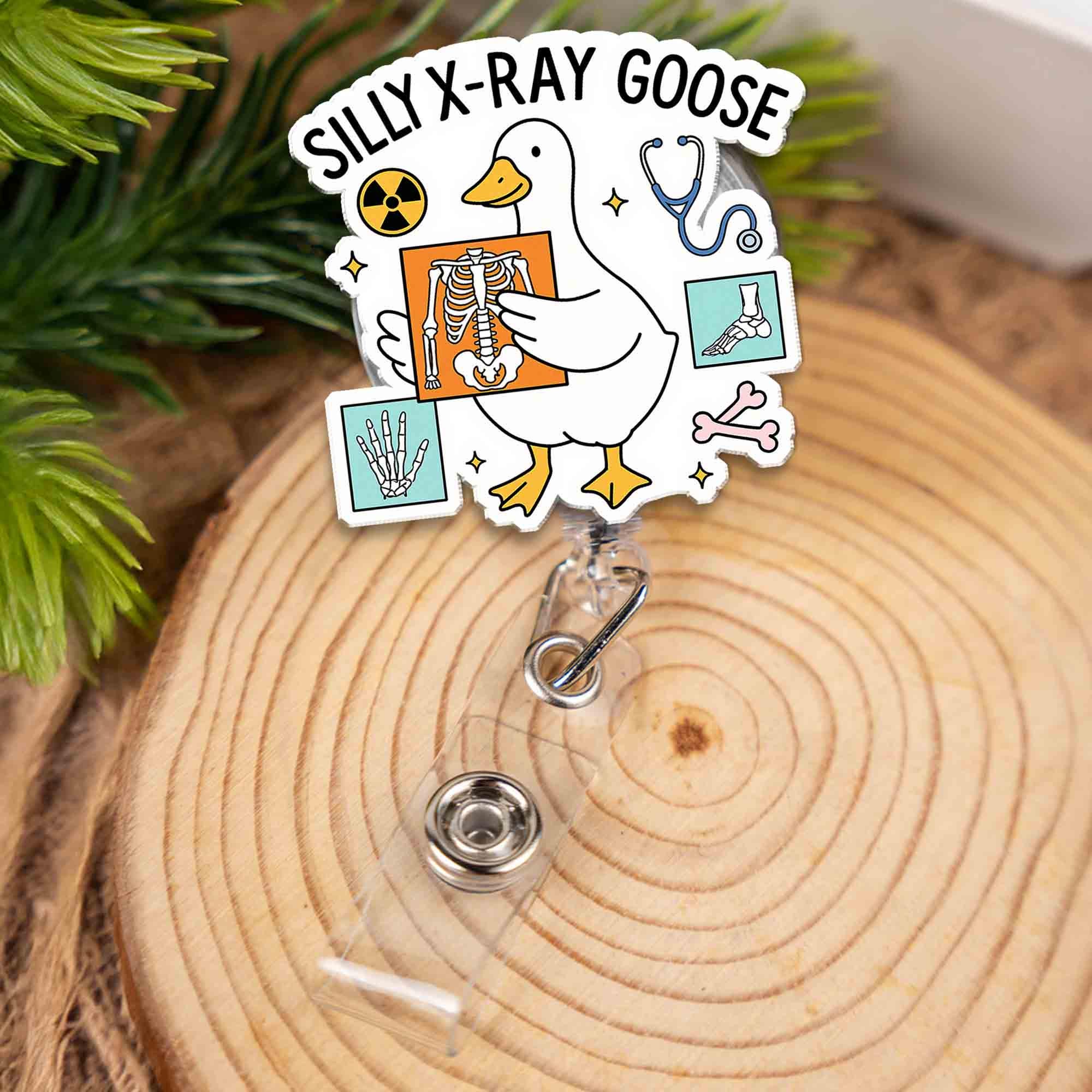 Silly X-ray Goose Badge Reel, Funny Radiology Gift for Rad Tech, Cute Retractable ID Holder for Nurse, Doctor, Vet, Medical Student
