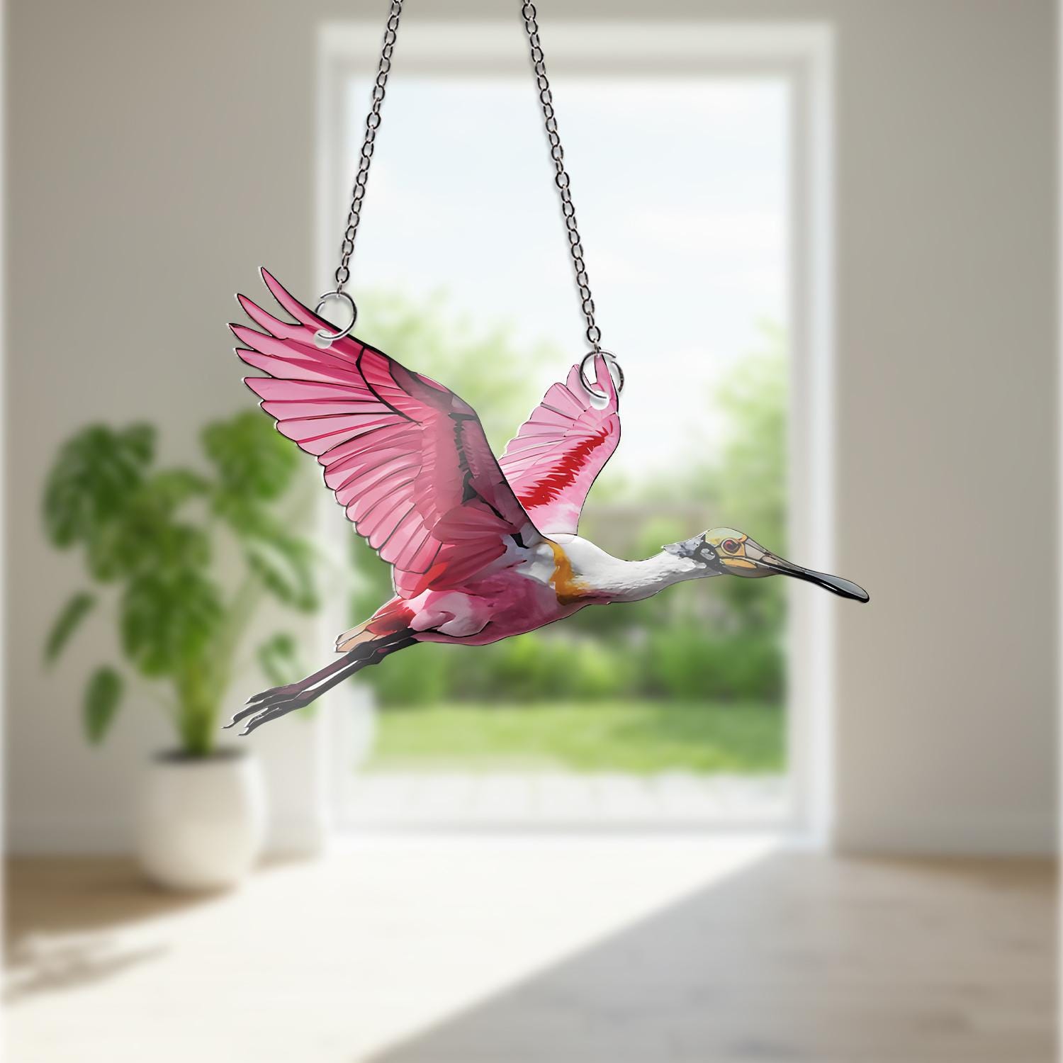 Flying Roseate Spoonbill ACRYLIC Window Hanging, Bird Window Decor, Bird Lover Gift, Bird Watching Gift, Pink Spoonbill Decor