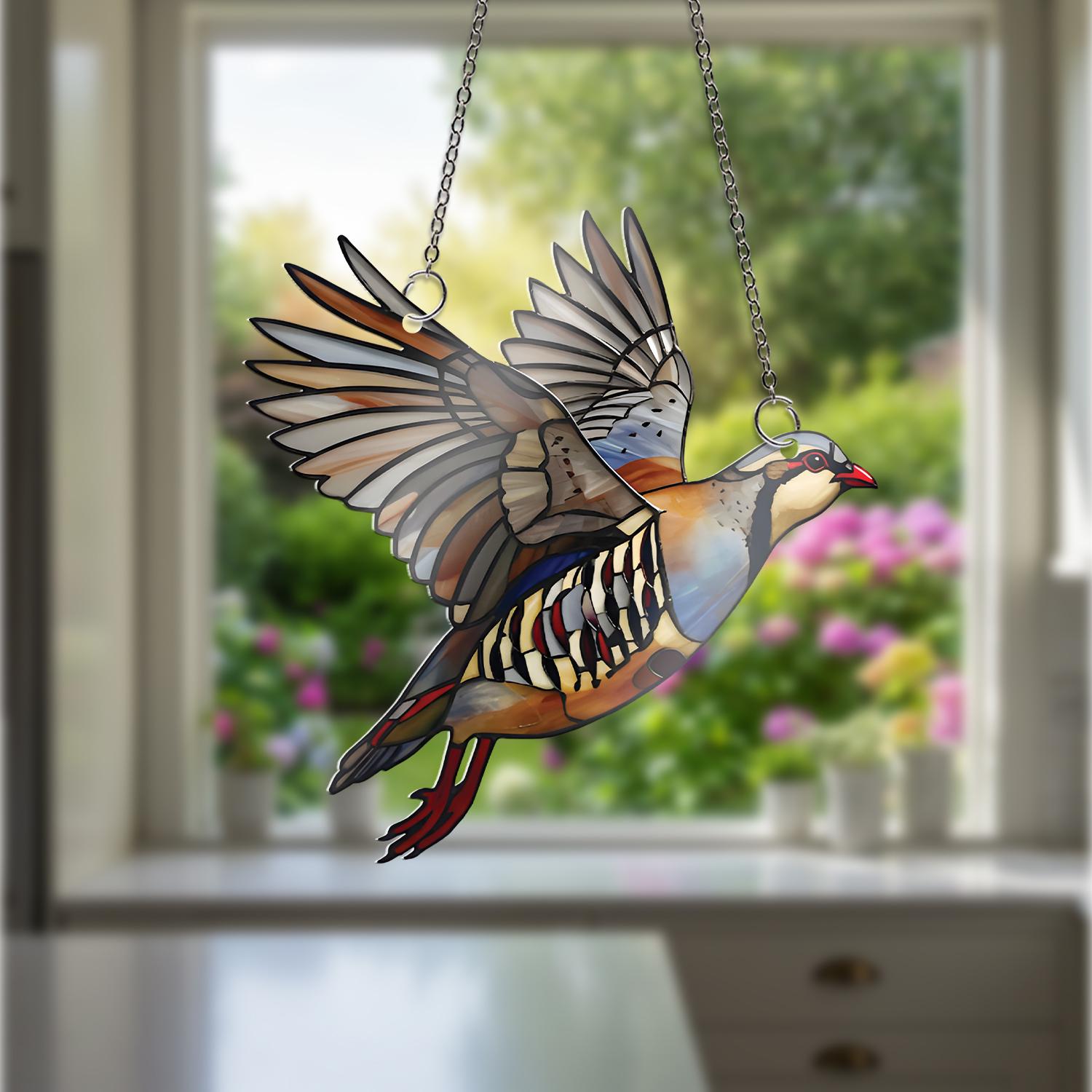 Flying Alectoris Chukar ACRYLIC Window Hanging, Hunting Bird Decor, Hunting Art, Upland Bird Gift, Rustic Wildlife Wall Art, Hunter Gift