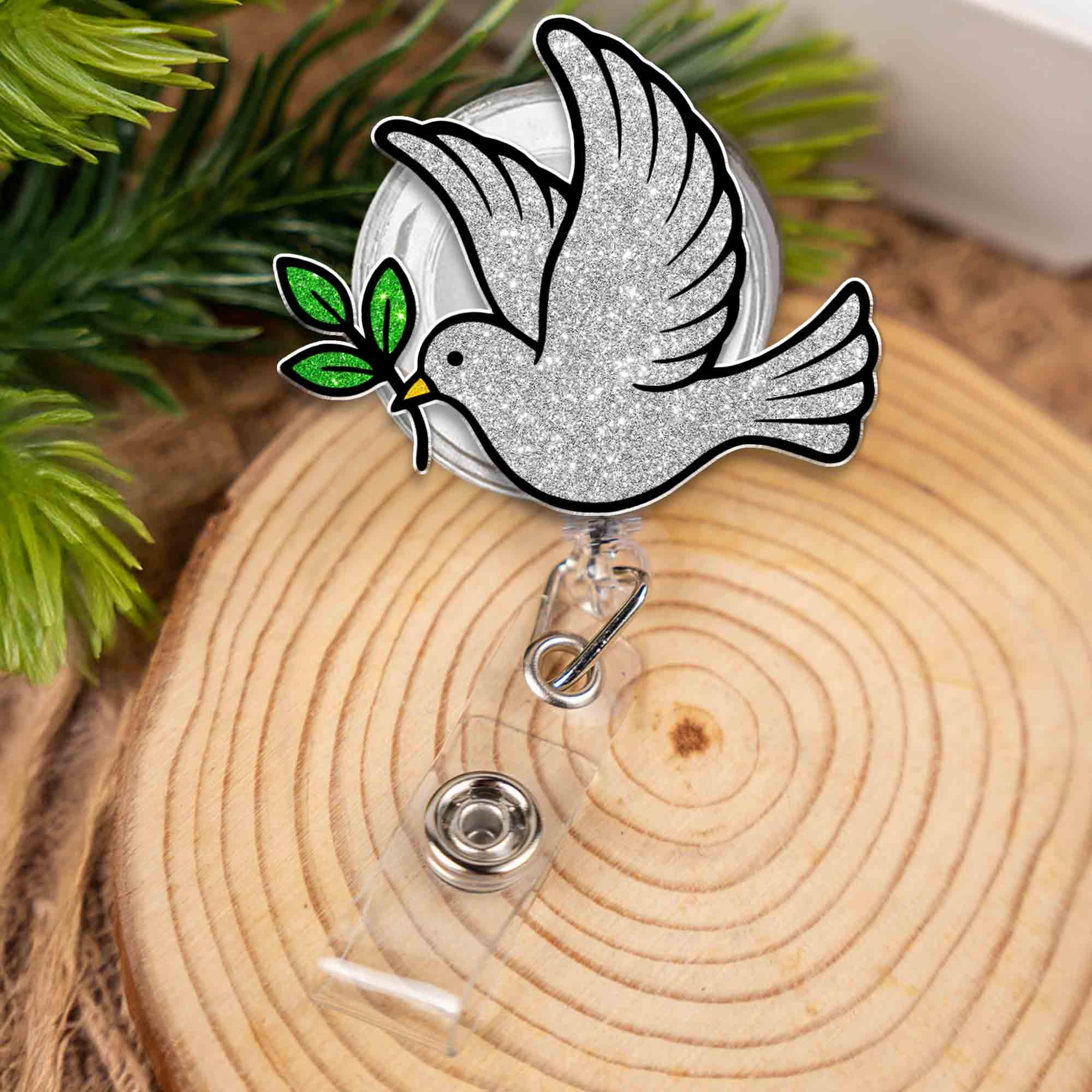 Peace Dove Badge Reel, White Bird ID Clip, Nurse Badge Holder, Retractable ID Clip, Cute Dove Lanyard, Spiritual Badge Gift