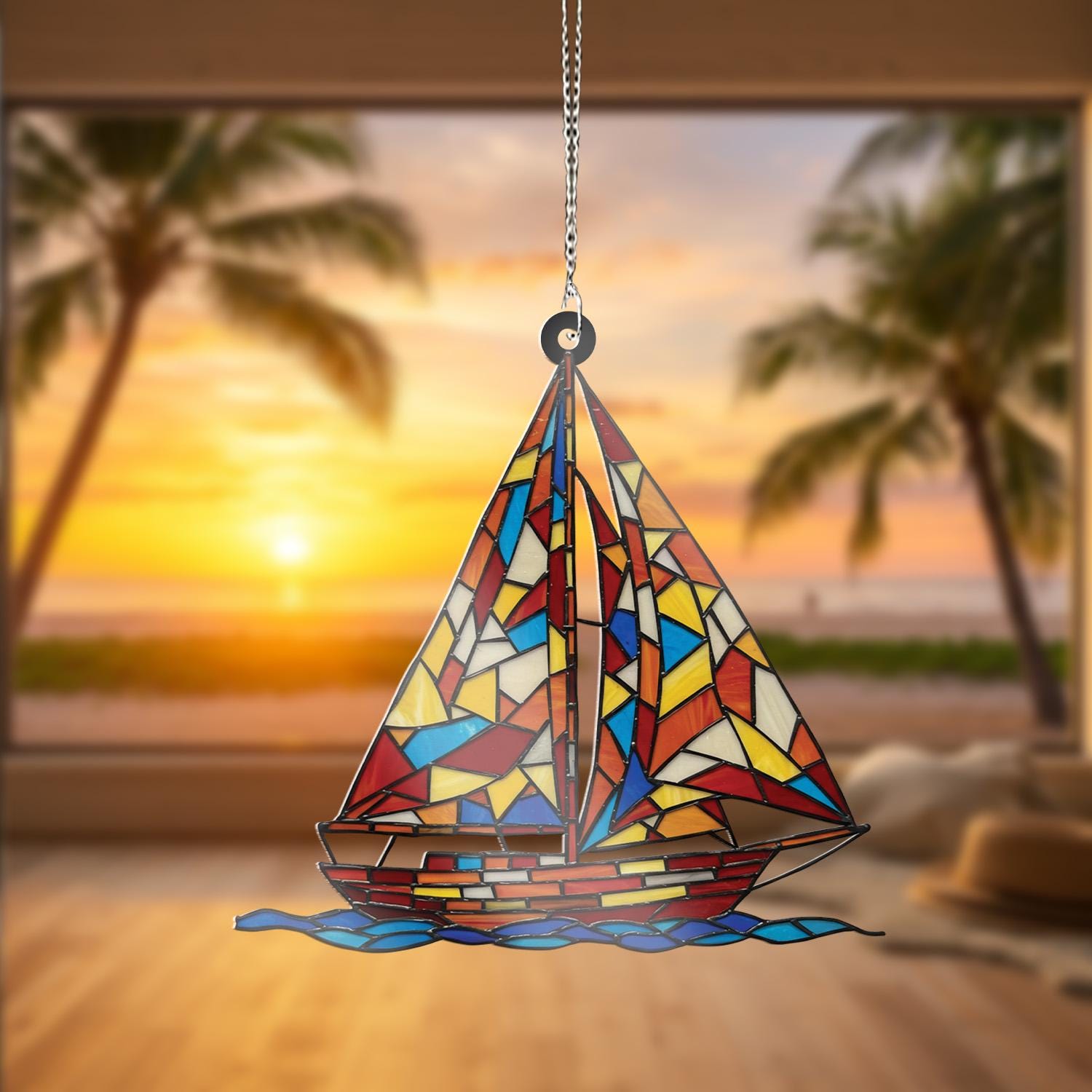 Sailboat Acrylic Window Hanging, Nautical Suncatcher, Gift for Dad, Father's Day Gift, Sailor Decor, Ocean Lover Gift, Sailor Dad Decor