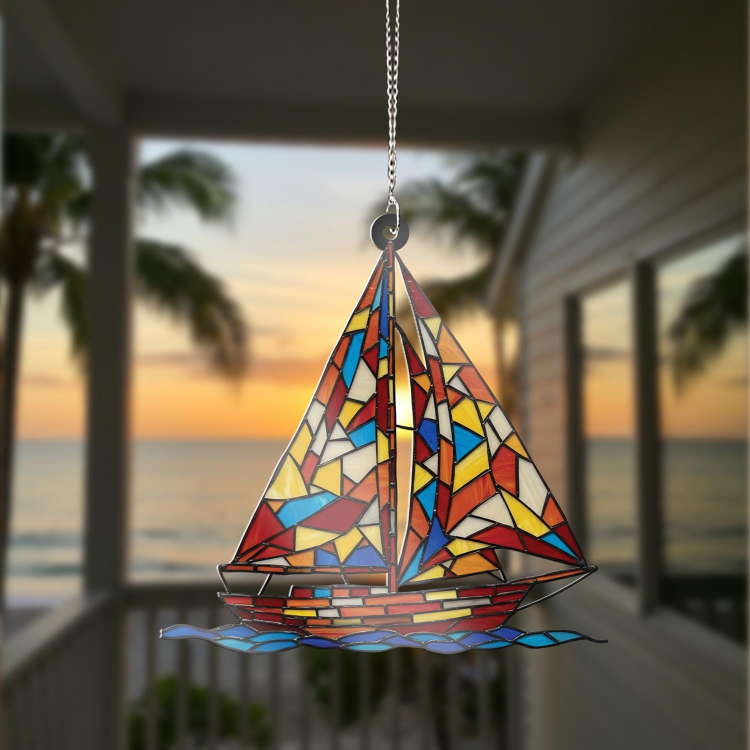 Sailboat Acrylic Window Hanging, Nautical Suncatcher, Gift for Dad, Father's Day Gift, Sailor Decor, Ocean Lover Gift, Sailor Dad Decor
