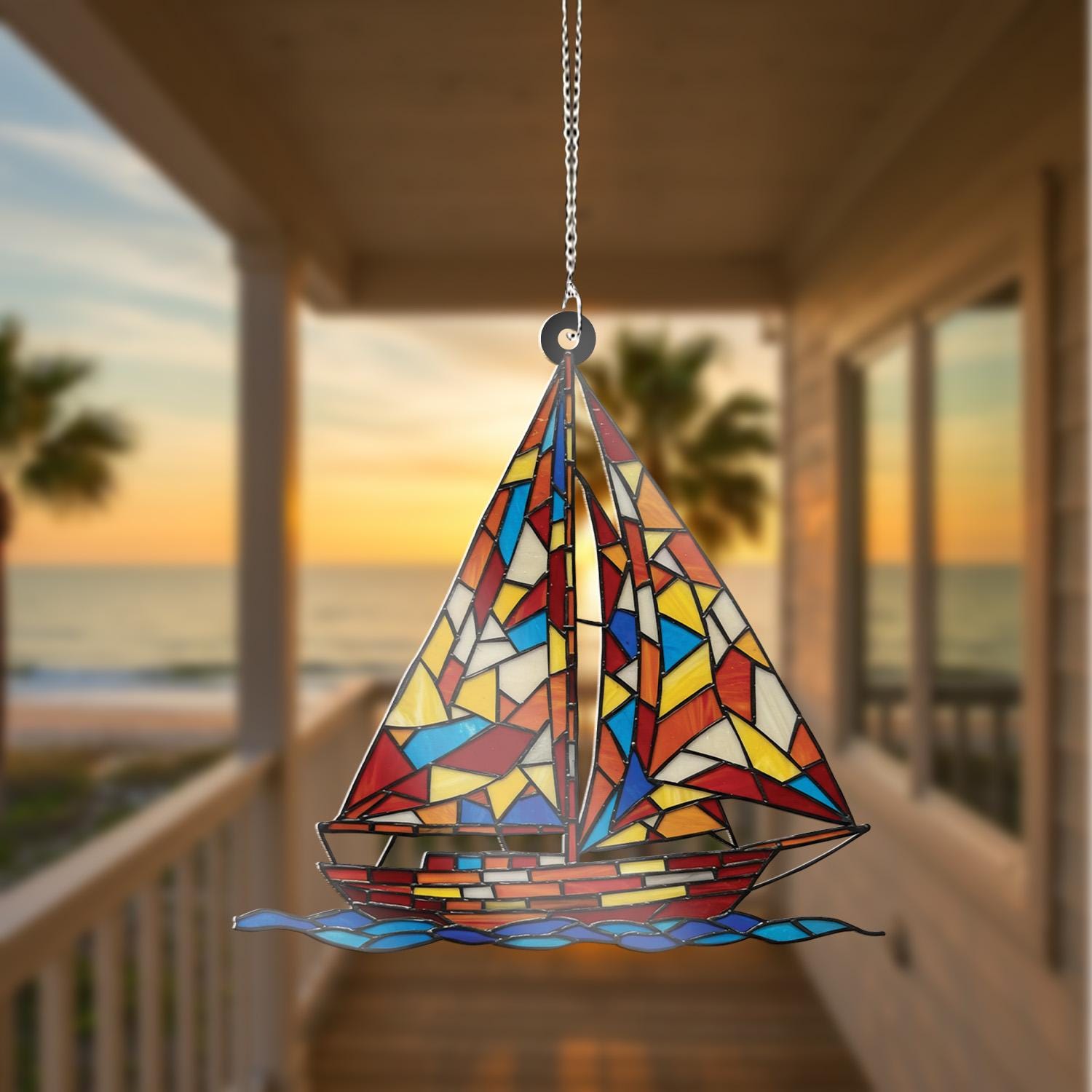 Sailboat Acrylic Window Hanging, Nautical Suncatcher, Gift for Dad, Father's Day Gift, Sailor Decor, Ocean Lover Gift, Sailor Dad Decor
