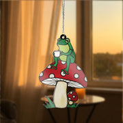 Frog on Mushroom ACRYLIC Window Hanging, Cute Coffee Frog Art, Whimsical Frog Window Decor, Cottagecore Frog Gift, Funny Home Decor