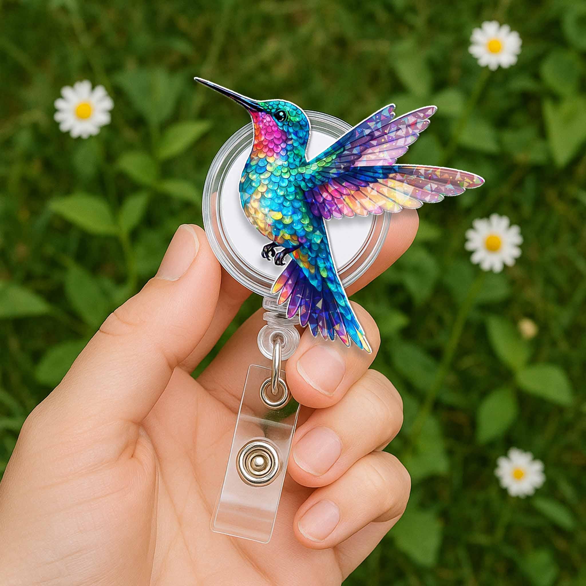 Vibrant Hummingbird Badge Reel, Cute Retractable ID Holder for Nurse, Teacher, Office Worker, Colorful Bird Lover Gift Accessory