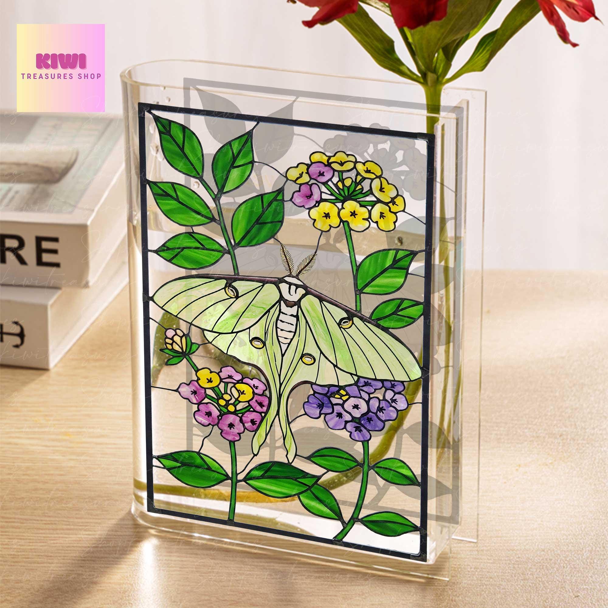 Luna Moth Acrylic Book Vase – Frosted Transparent Vase Gift for Mom, Grandma, Teachers – Bookworm & Nature Lover Decor- Gardening Bookish