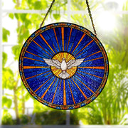 Holy Spirit Dove Suncatcher – White Dove Glass Window Hanging, Christian Gift for Mom, Prayer Room Decor, Faith Stained Glass Art