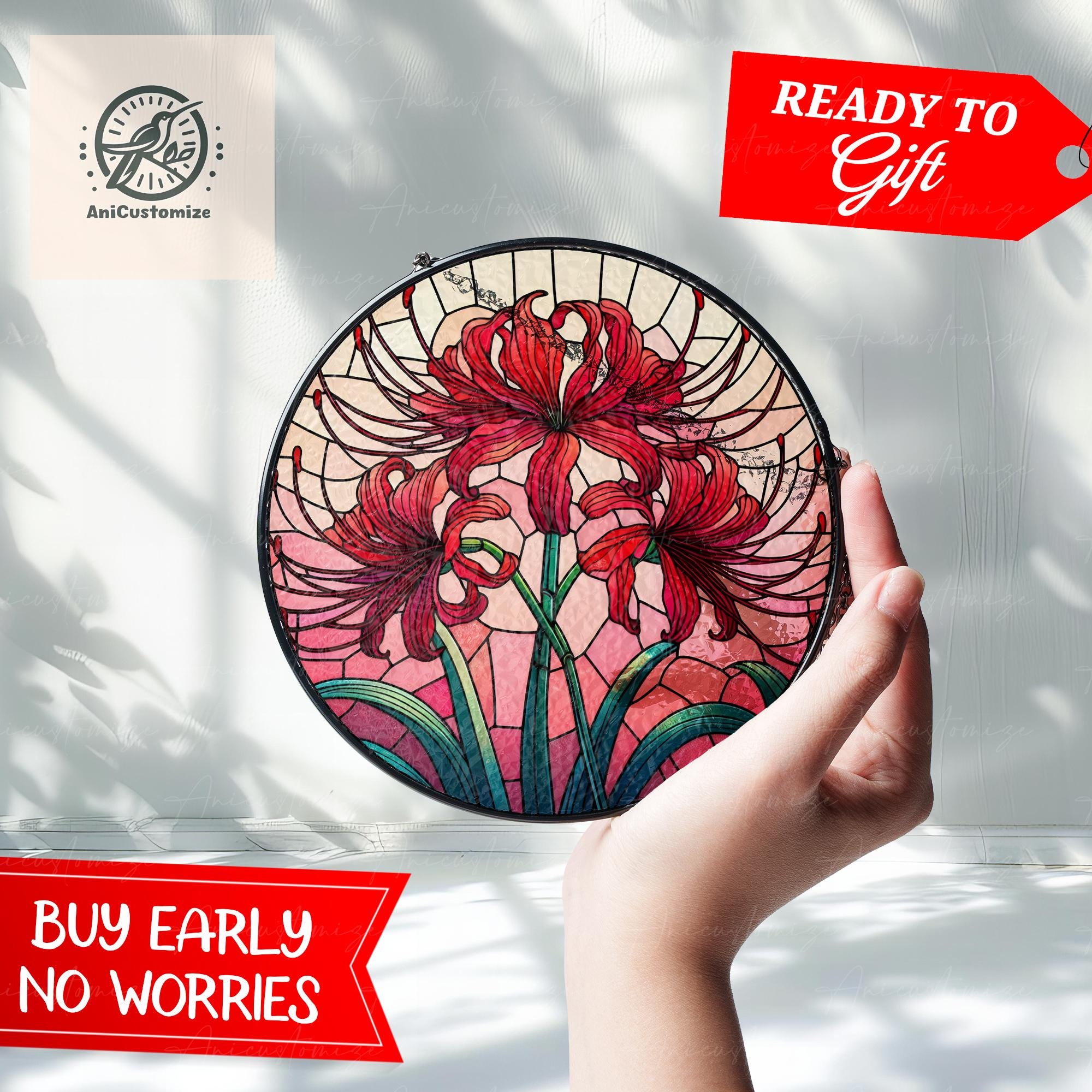 Red Spider Lily Flower GLASS, Spider Lily Suncatcher, Mother's Day 2025 Gift, Gift For Mom, Flower Lover