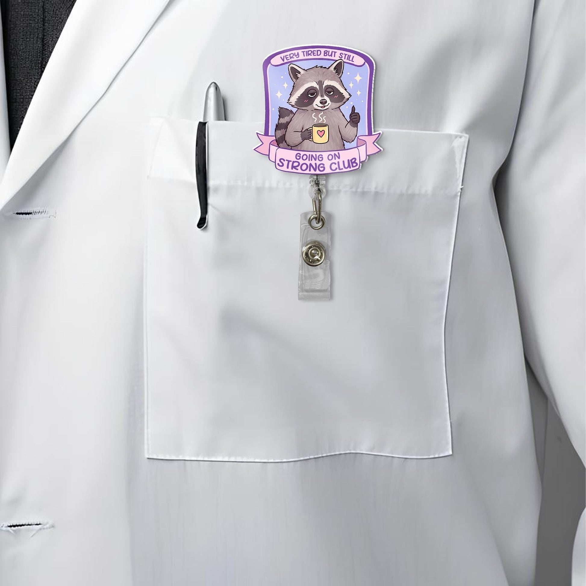 Funny Tired Raccoon Badge Reel, Tired Nurse Gift, Funny RN ID Holder, Cute Id Holder , Gift For Nurse, Nurse Badge Clip, Work Accessories