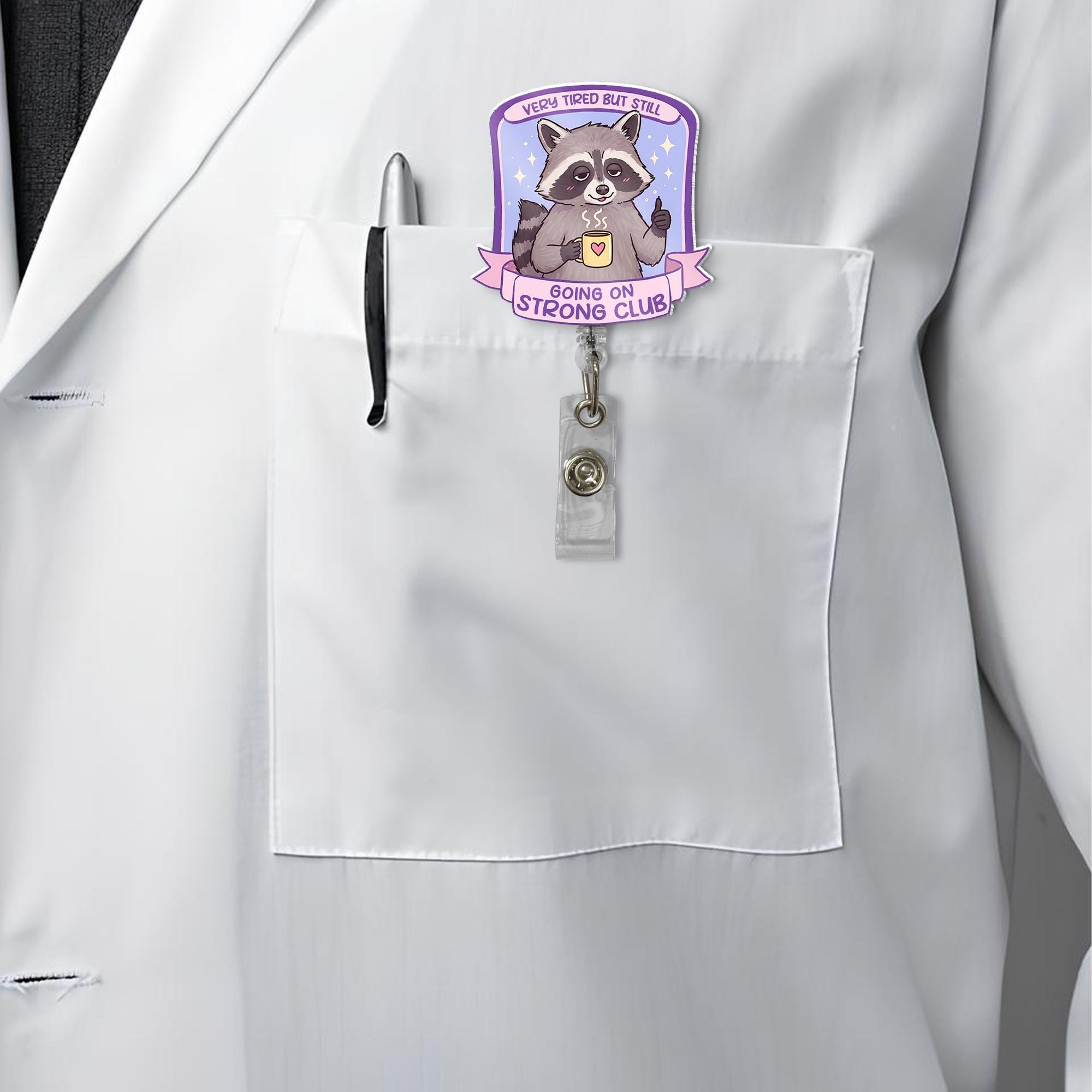 Funny Tired Raccoon Badge Reel, Tired Nurse Gift, Funny RN ID Holder, Cute Id Holder , Gift For Nurse, Nurse Badge Clip, Work Accessories