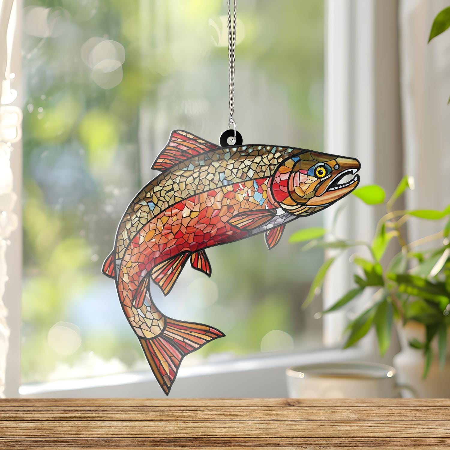 Brown Trout ACRYLIC Suncatcher, Brown Trout Hanging Window, Lake Trout Fishing Hanging, Fly Fishing Gift, Rustic Lake, Gift For Dad