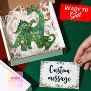 Personalized Dinosaur Mom Hologram Suncatcher – Custom Mother’s Day Gift with Kids’ Names, Cute Floral Dino Ornament,