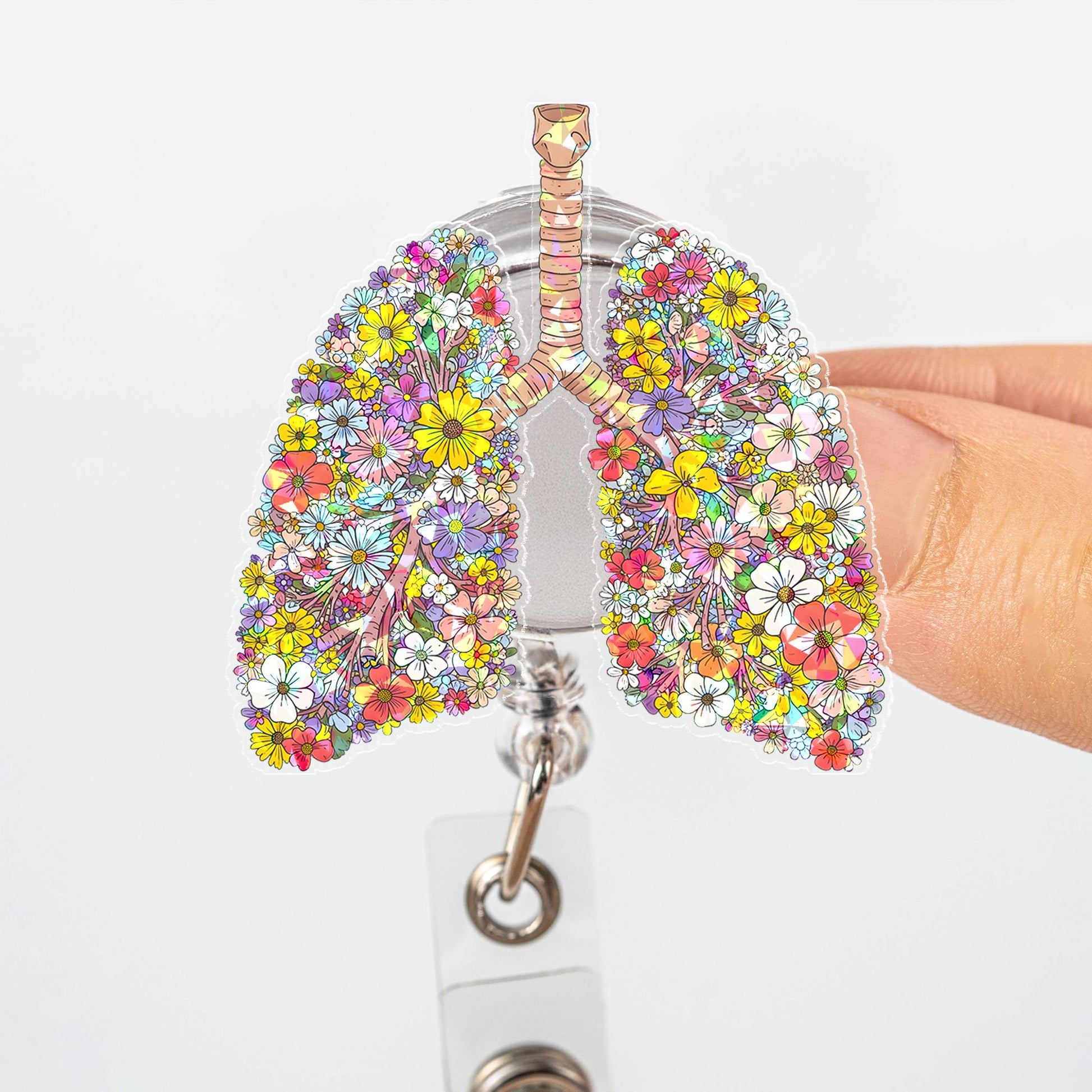 Floral Lung Badge Reel, Anatomical Lungs ID Holder, Respiratory Therapist Gift, Cute Nurse Doctor RT Accessory, Medical Staff Badge