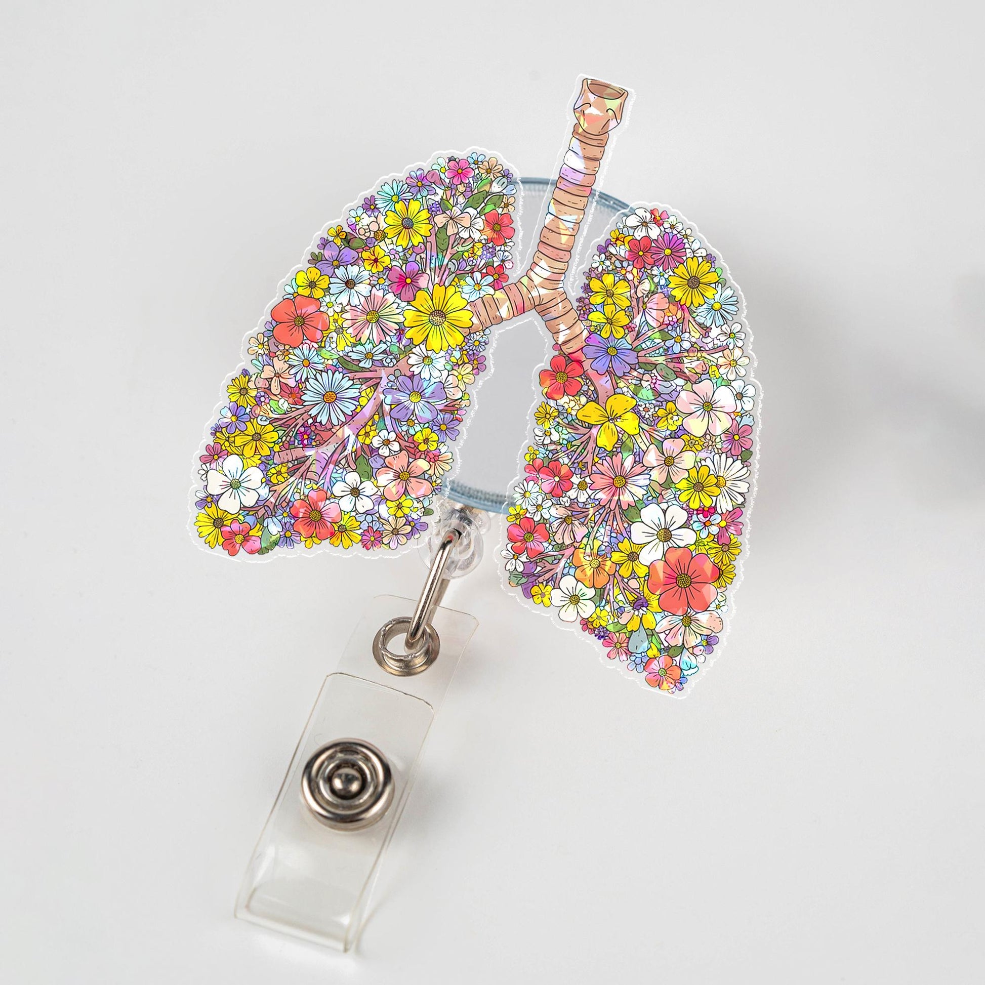 Floral Lung Badge Reel, Anatomical Lungs ID Holder, Respiratory Therapist Gift, Cute Nurse Doctor RT Accessory, Medical Staff Badge