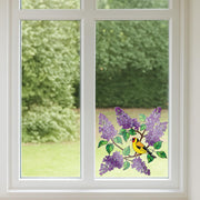 Goldfinch and Lilac Transparent Vinyl Window Decal – Floral Bird Suncatcher Sticker Gift for Mom or Grandma, Greenhouse decor