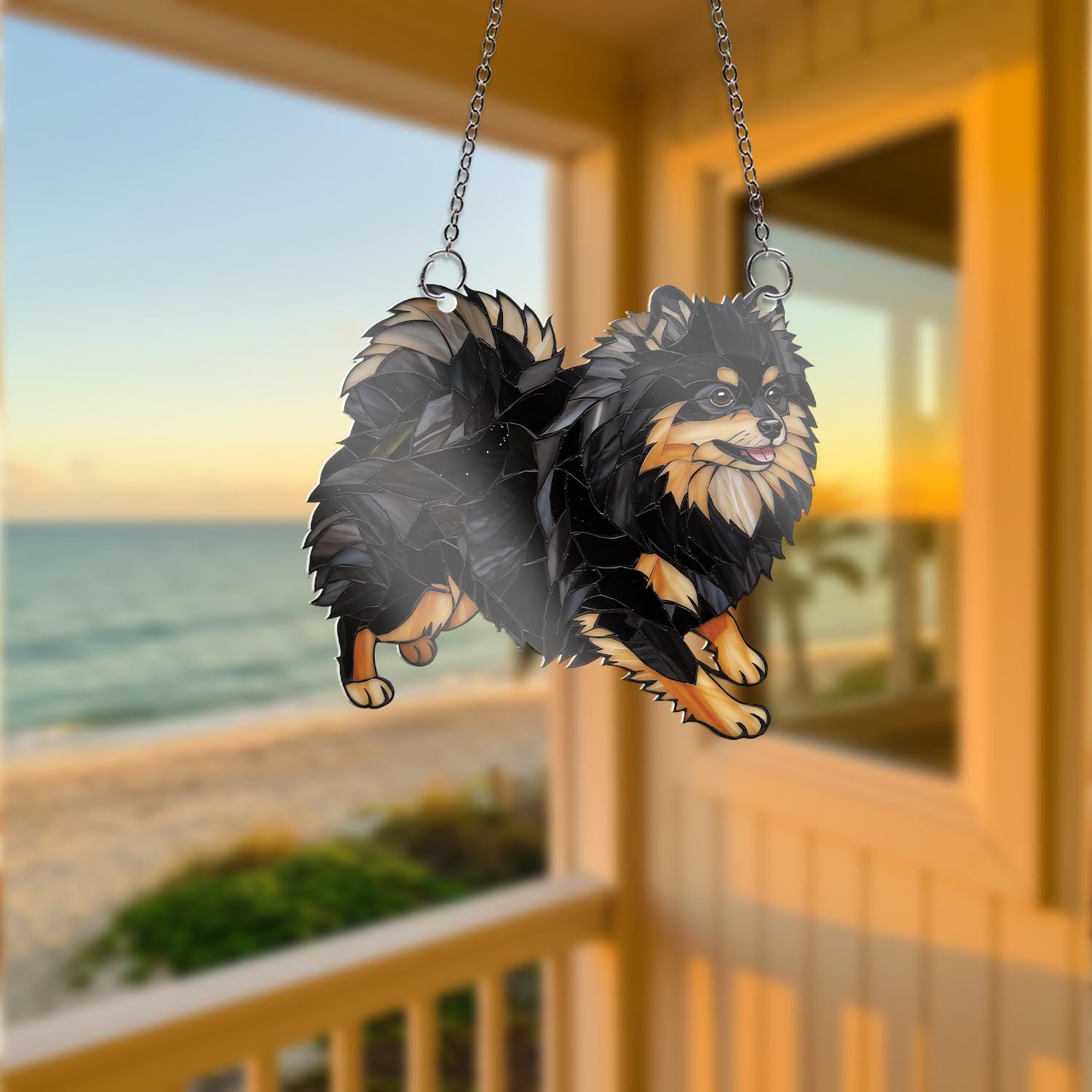 Black and Tan Pomeranian Acrylic Window Decor, Dog Lover Gift, Cute Pom Dog Art, Pet Window Hanging, Pomeranian Home Decor