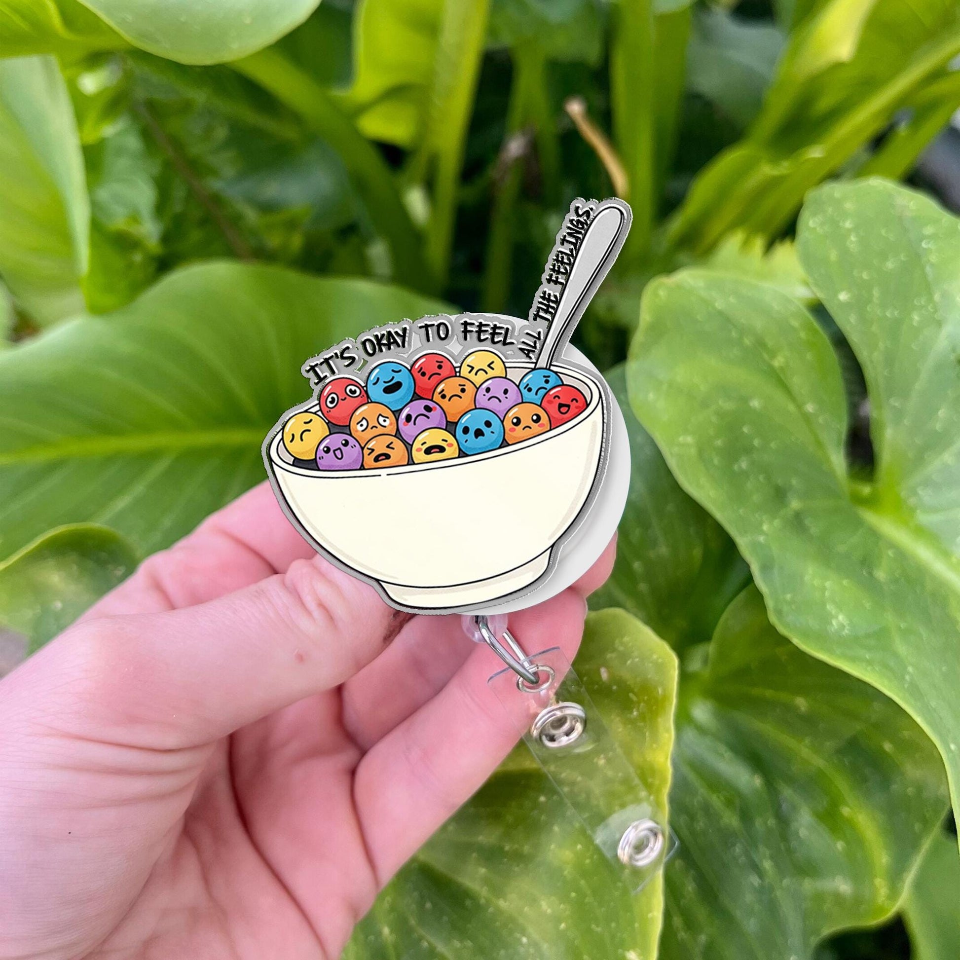 It's Okay to Feel Badge Reel | Emotional Cereal Bowl ID Holder | Mental Health Gift for Nurses, Therapists, Teachers, Counselors