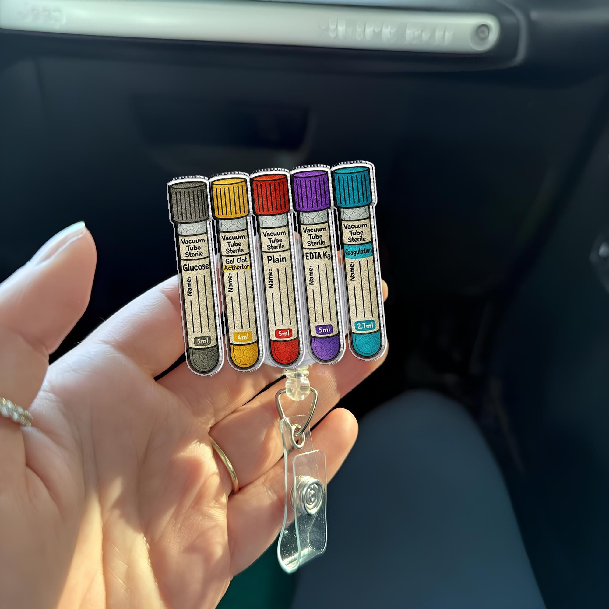 Colorful Blood Vial Tube Badge Reel | Lab Tech Phlebotomist ID Holder | Funny Nurse Gift | Medical Lab Badge Clip for Healthcare