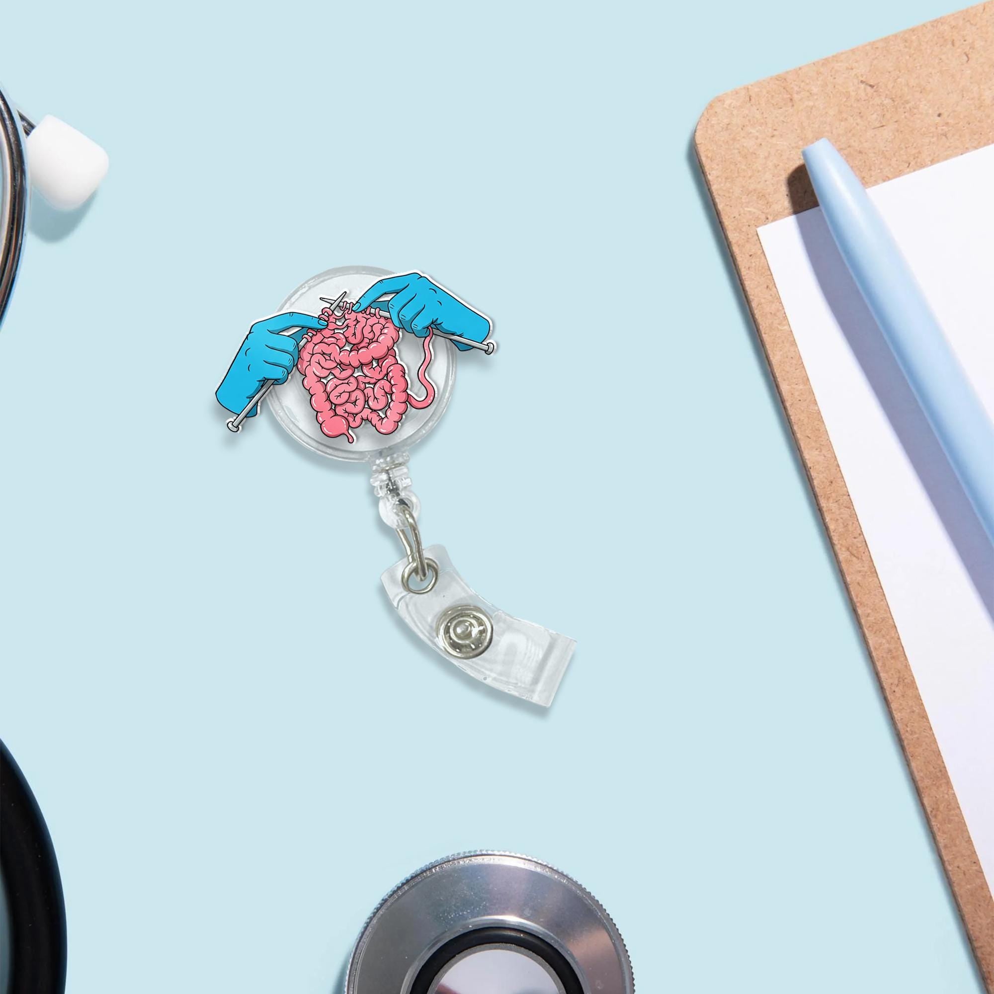 Funny Intestine Knitting Badge Reel | GI Nurse Badge Holder | Gastroenterology Gift | Medical ID Clip for Nurses & Healthcare