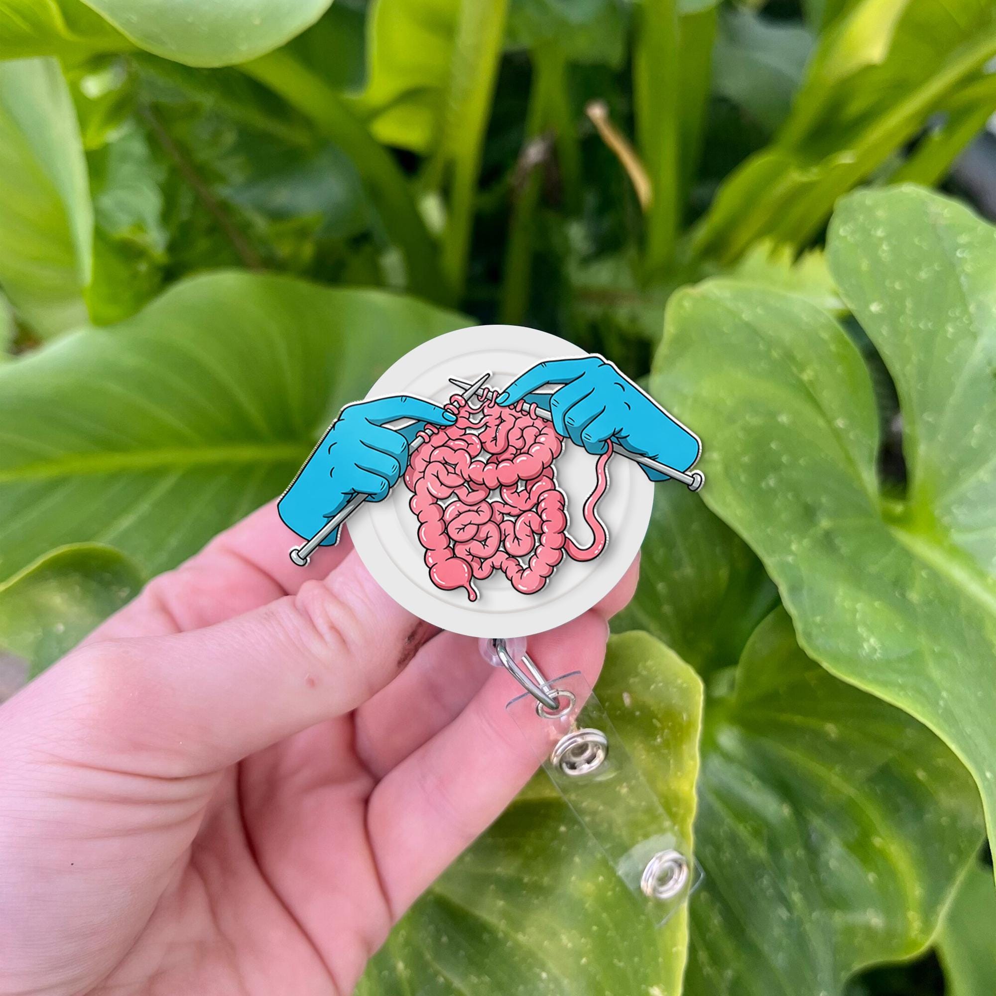 Funny Intestine Knitting Badge Reel | GI Nurse Badge Holder | Gastroenterology Gift | Medical ID Clip for Nurses & Healthcare