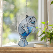 Manatee Acrylic Window Hanging Decor, Cute Manatee Ornament, Gift for Manatee Lover, Ocean Animal Wall Art Beach House