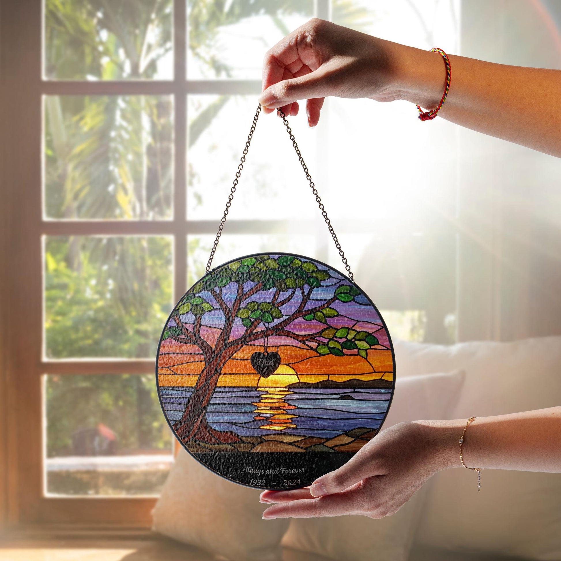 Memorial Sunset Suncatcher for Mom or Dad | Personalized Glass Style Window Hanging | Always and Forever Remembrance Gift, Mother's Day Gift