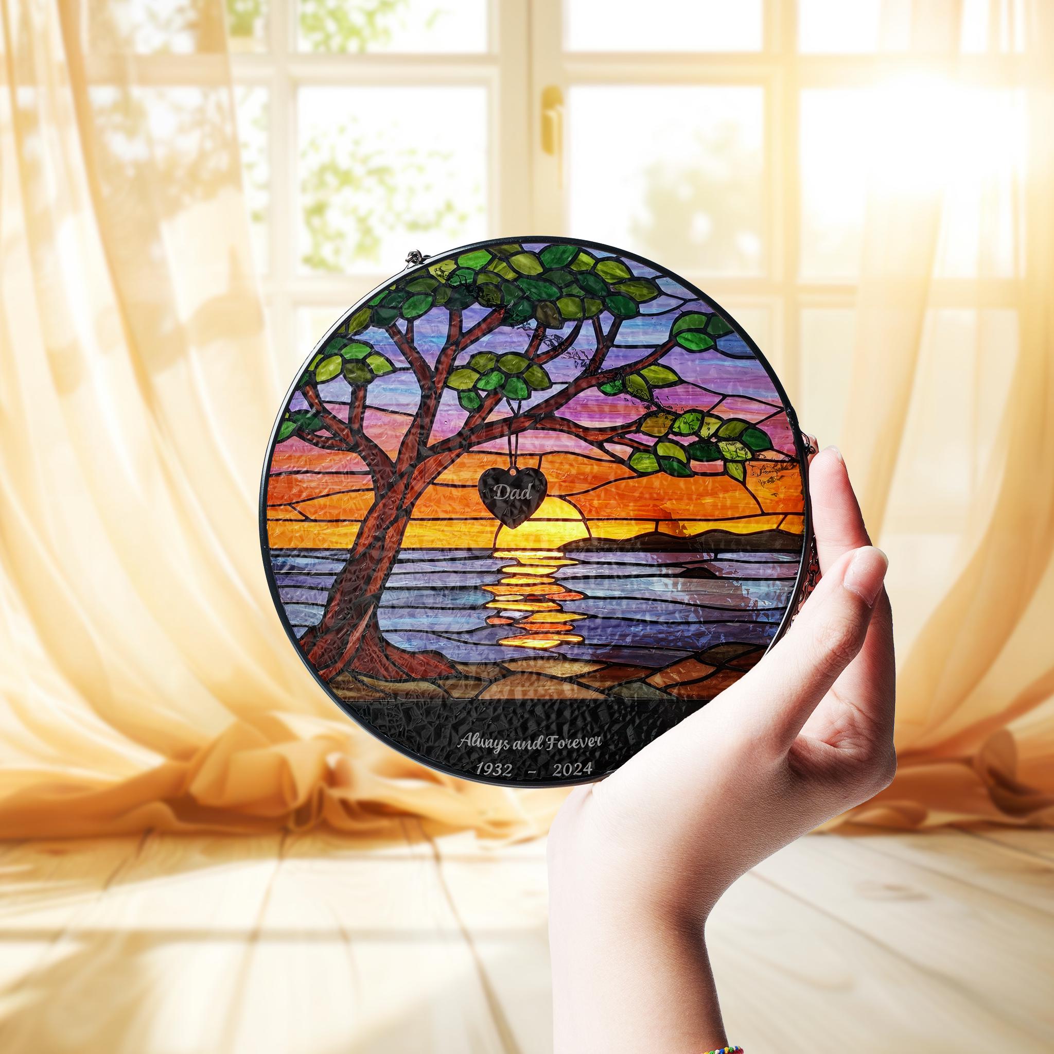 Memorial Sunset Suncatcher for Mom or Dad | Personalized Glass Style Window Hanging | Always and Forever Remembrance Gift, Mother's Day Gift