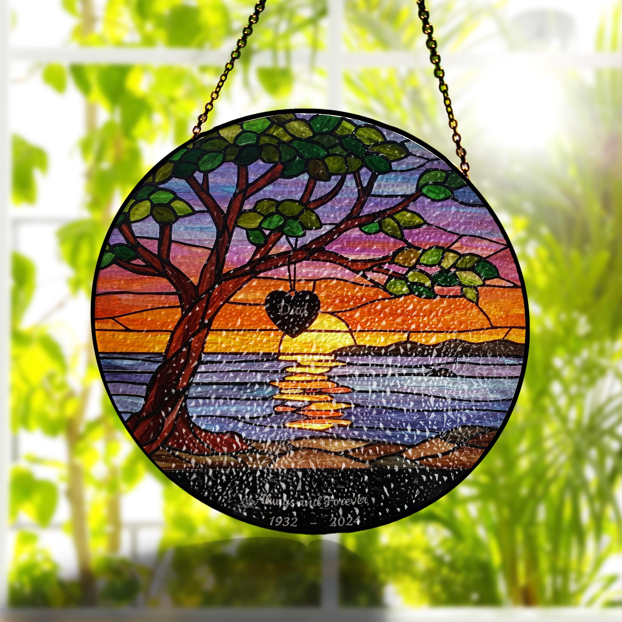 Memorial Sunset Suncatcher for Mom or Dad | Personalized Glass Style Window Hanging | Always and Forever Remembrance Gift, Mother's Day Gift