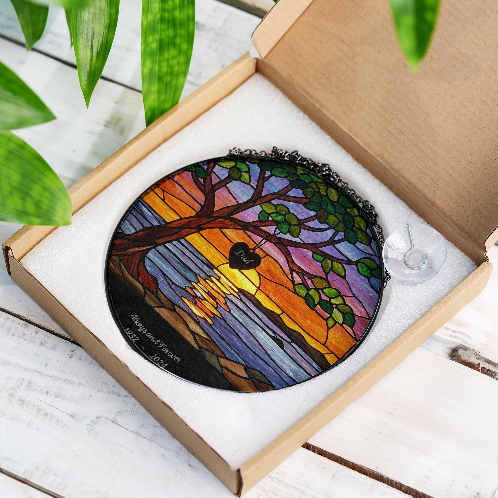 Memorial Sunset Suncatcher for Mom or Dad | Personalized Glass Style Window Hanging | Always and Forever Remembrance Gift, Mother's Day Gift