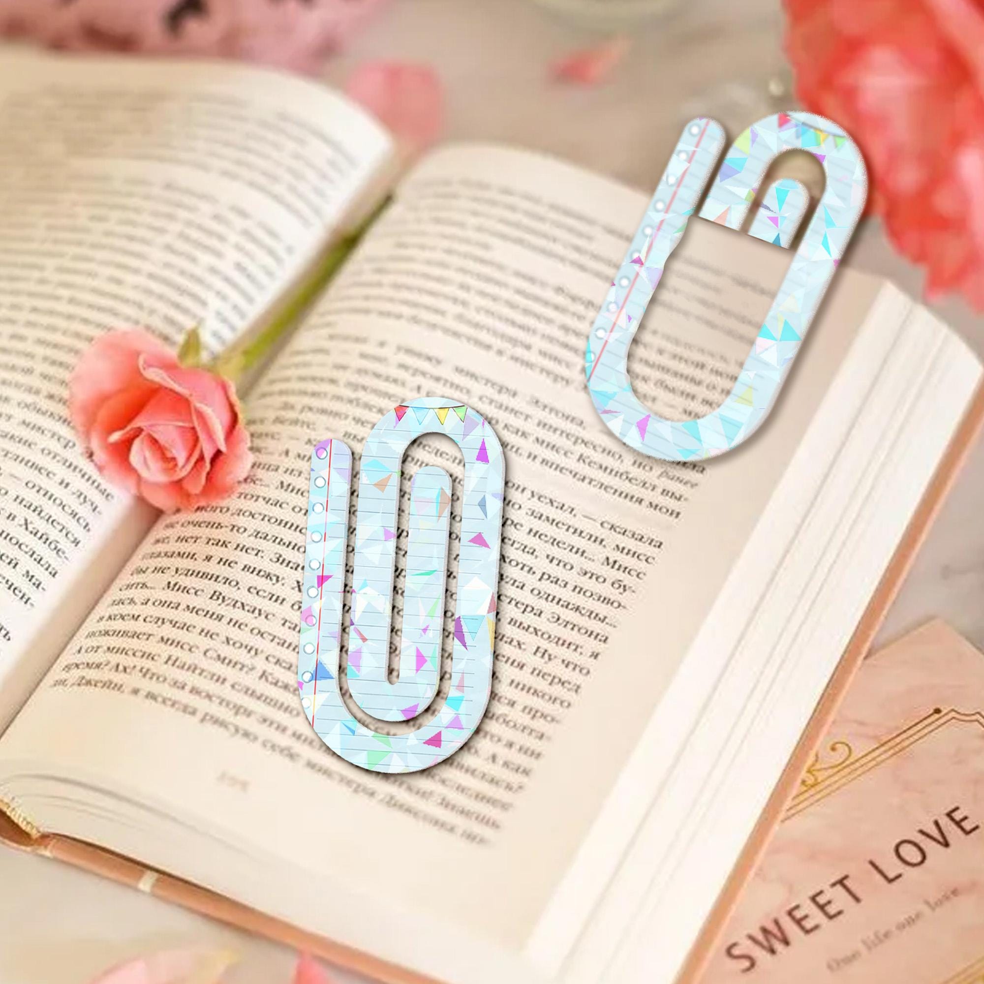 Pastel Notebook Paperclip Bookmark, Geometric Book Clip, Aesthetic Stationery Gift, Large Bookmark for Readers, Colorful Office Accessory