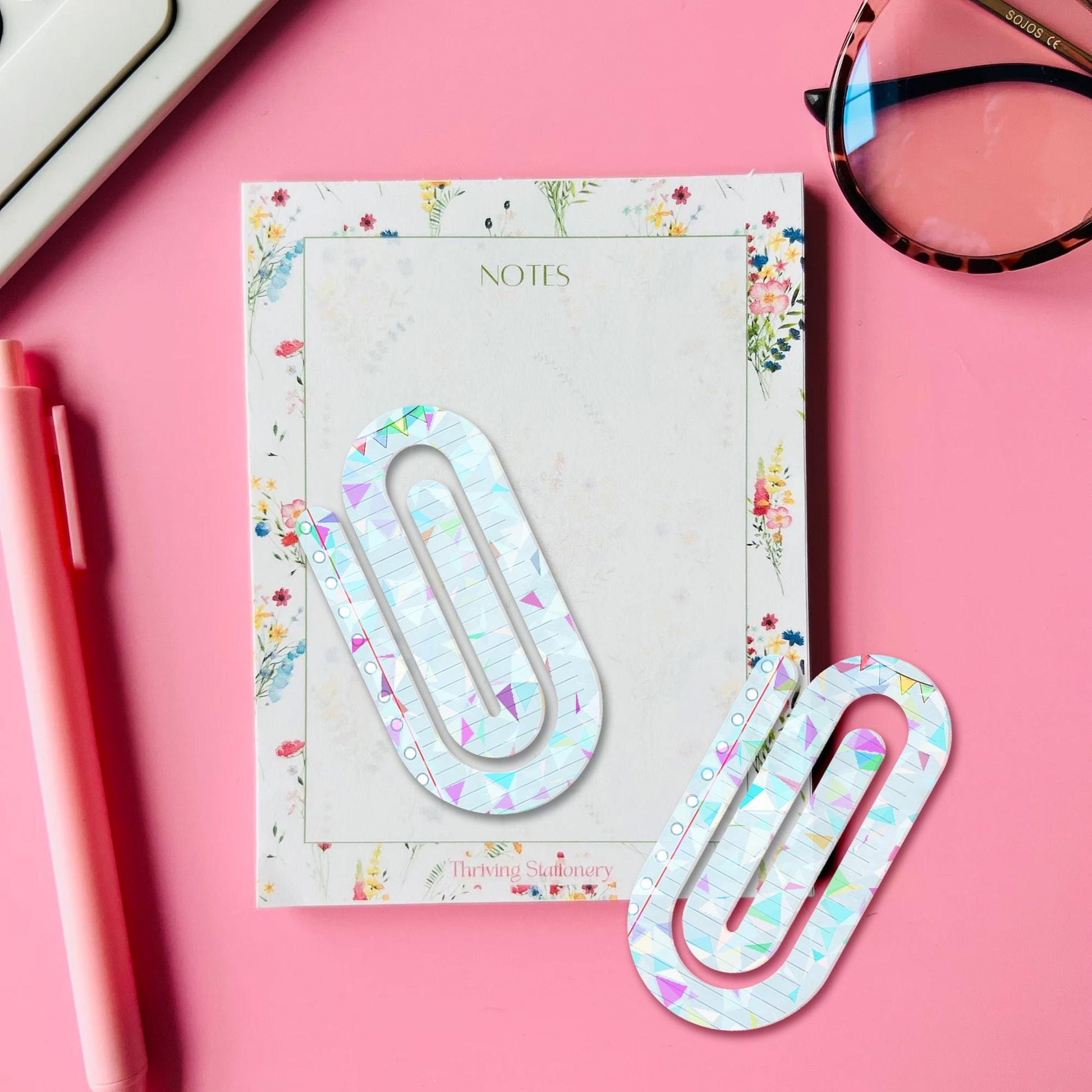 Pastel Notebook Paperclip Bookmark, Geometric Book Clip, Aesthetic Stationery Gift, Large Bookmark for Readers, Colorful Office Accessory