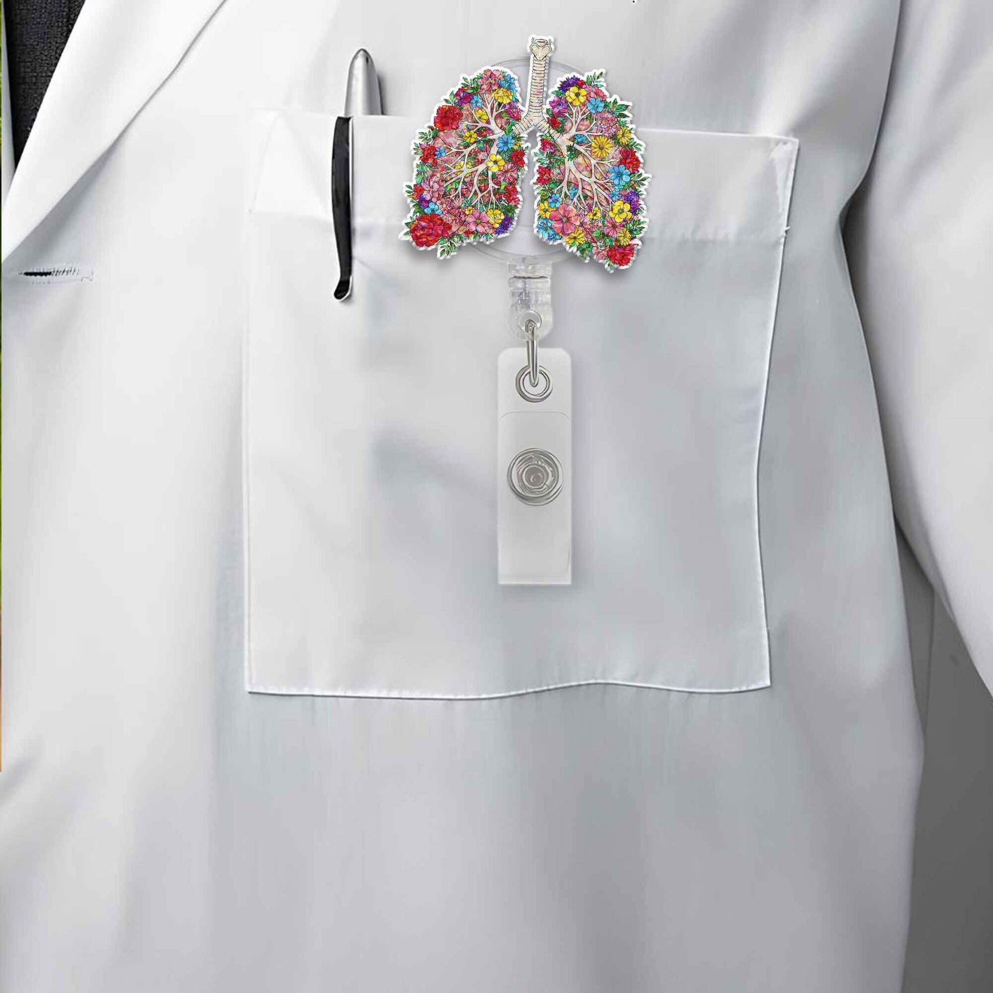 Floral Lungs Badge Reel Retractable ID Holder, Cute Anatomy Gift for Nurse, Doctor, RN, Respiratory Therapist, Medical Student Gift