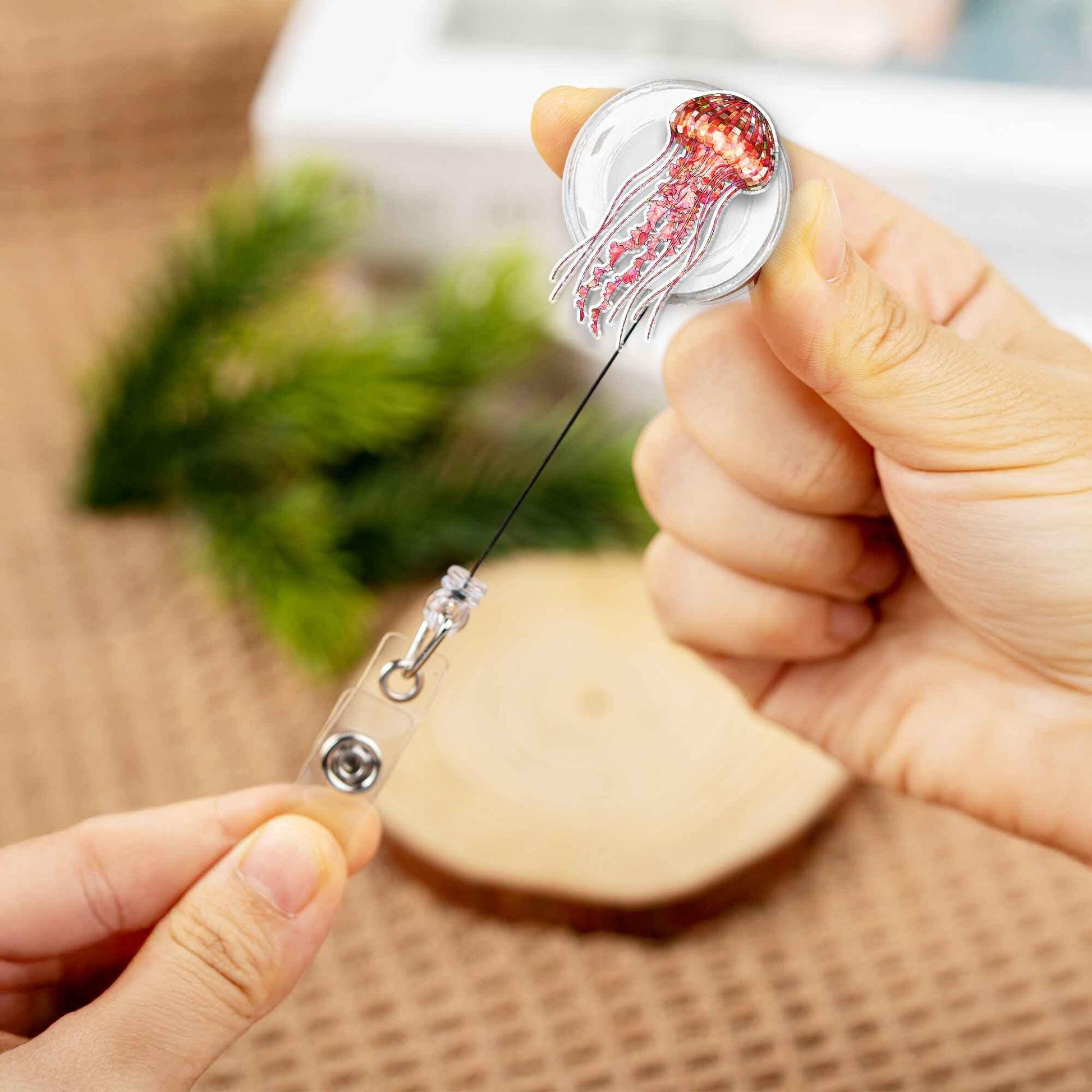 Acrylic Jellyfish Retractable Badge Reel ID Holder | Cute Ocean Sea Creature Gift for Nurse Teacher Medical Staff | Unique Work Badge