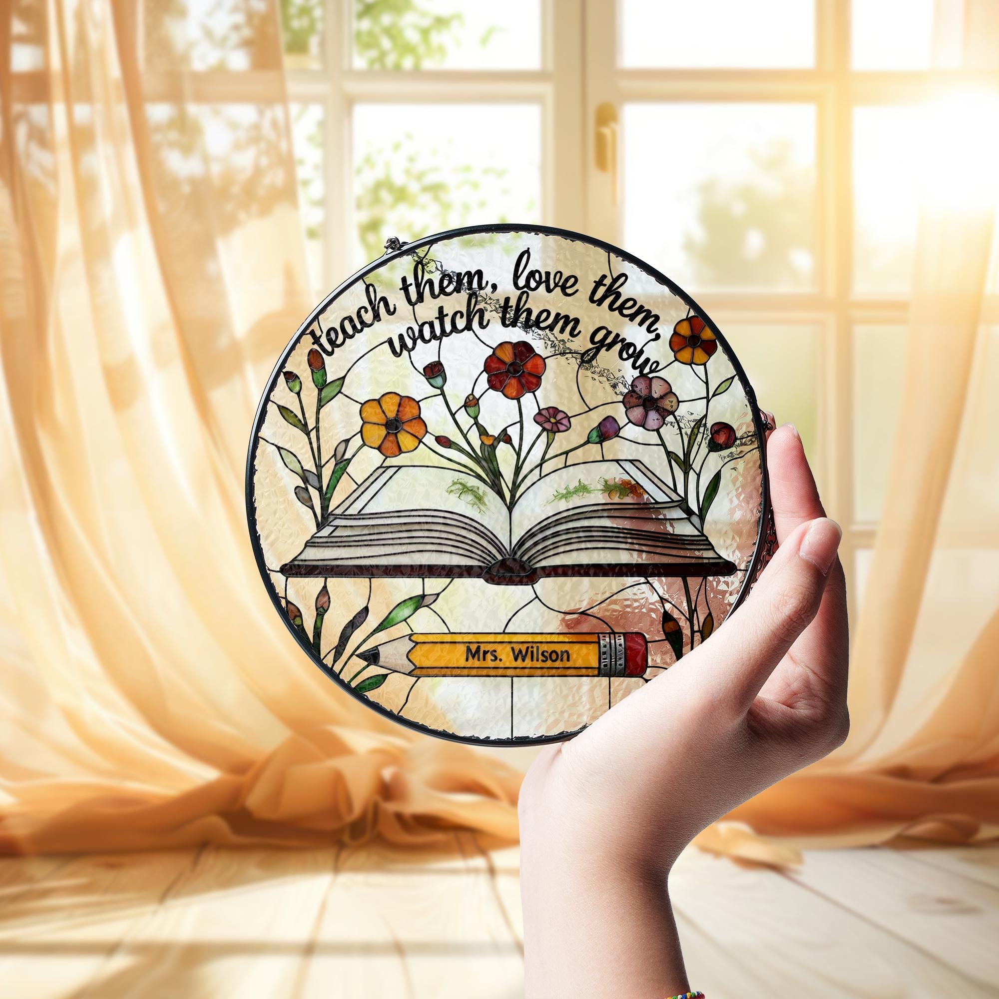 Custom Teacher Suncatcher Gift | Personalized Glass Suncatcher for End of Year, Teacher Appreciation, Classroom Decor, Gift for Teacher